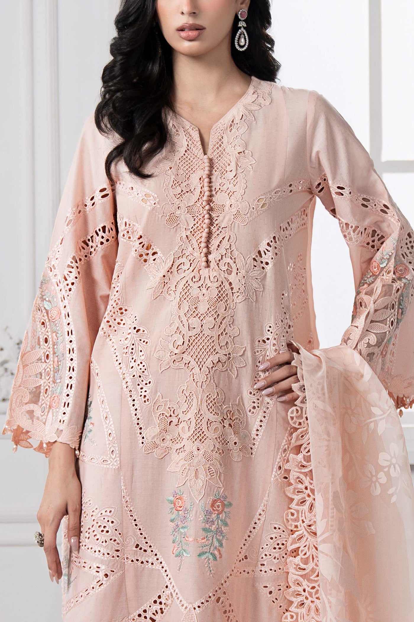 3 Piece Embroidered Dobby Lawn Suit | DS-2513-A