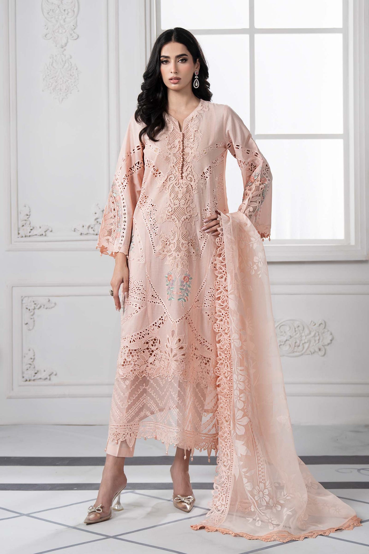 3 Piece Embroidered Dobby Lawn Suit | DS-2513-A