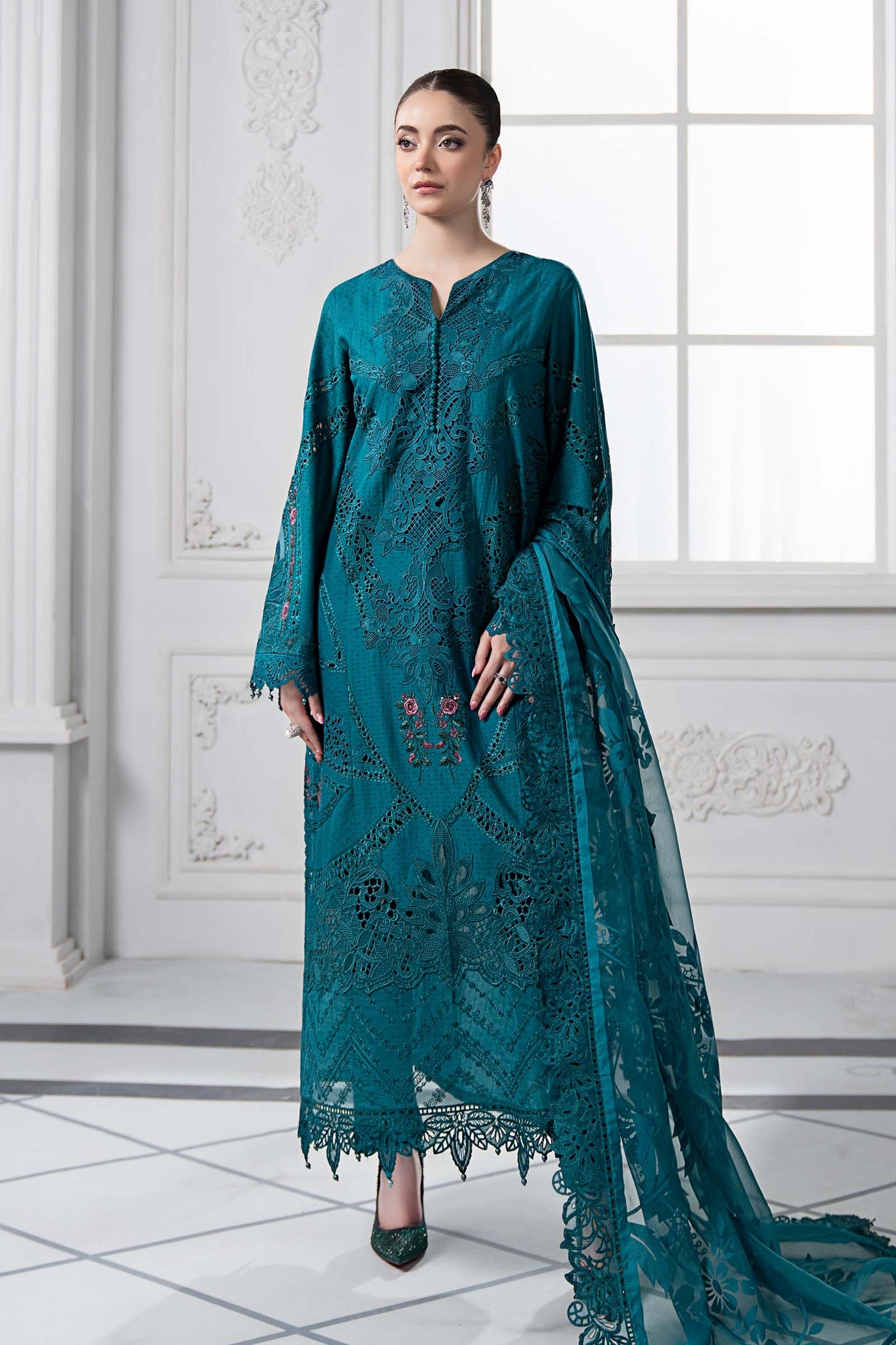 3 Piece Embroidered Dobby Lawn Suit | DS-2513-B