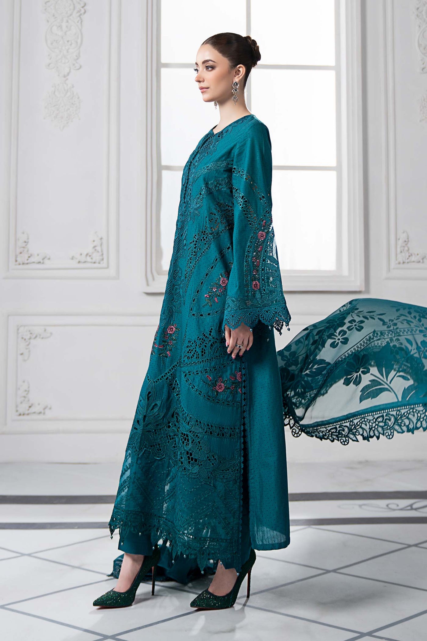 3 Piece Embroidered Dobby Lawn Suit | DS-2513-B