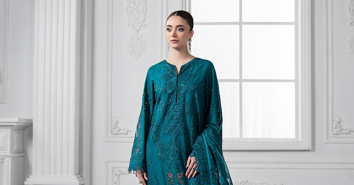 3 Piece Embroidered Dobby Lawn Suit | DS-2513-B