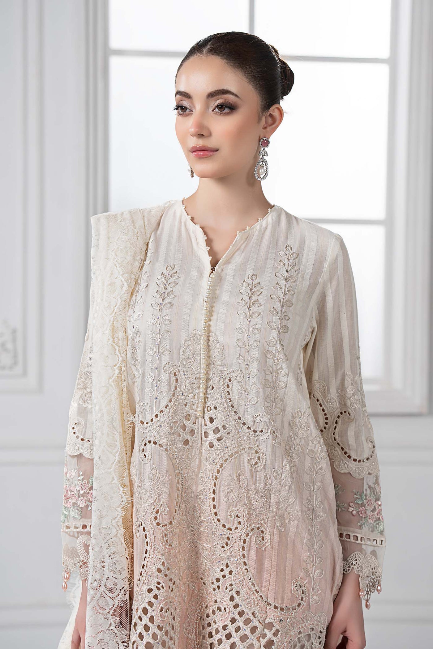 3 Piece Embroidered Dobby Lawn Suit | DS-2515-A