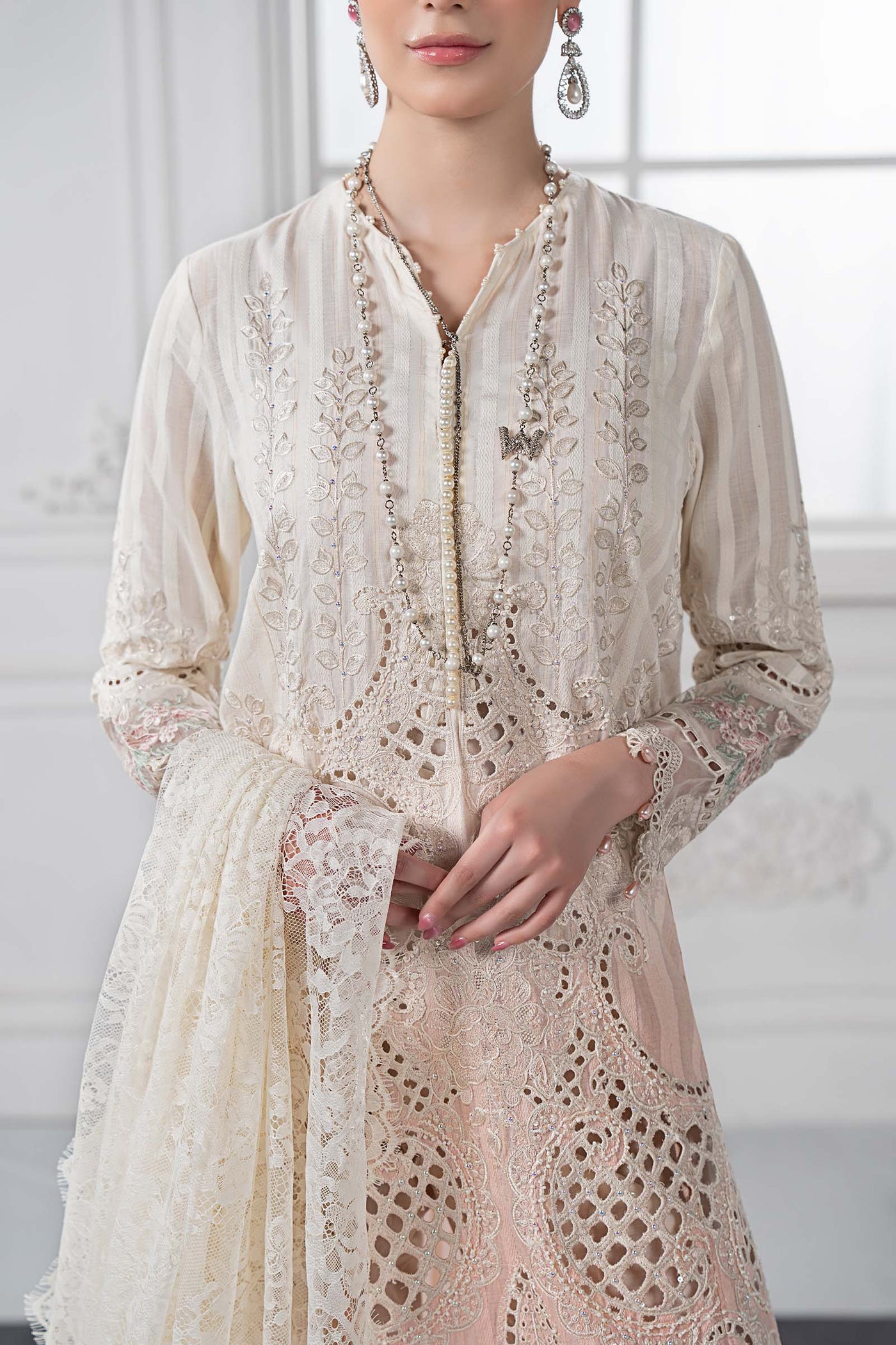 3 Piece Embroidered Dobby Lawn Suit | DS-2515-A