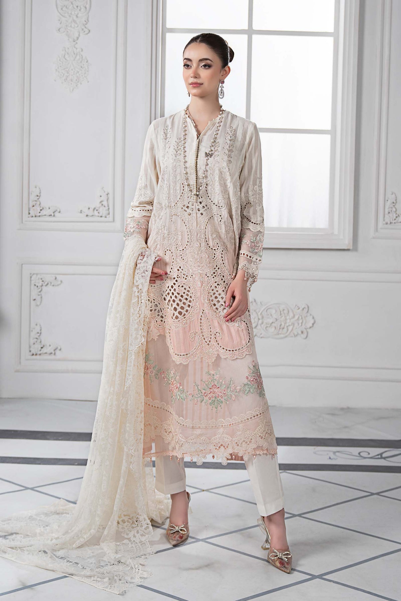 3 Piece Embroidered Dobby Lawn Suit | DS-2515-A