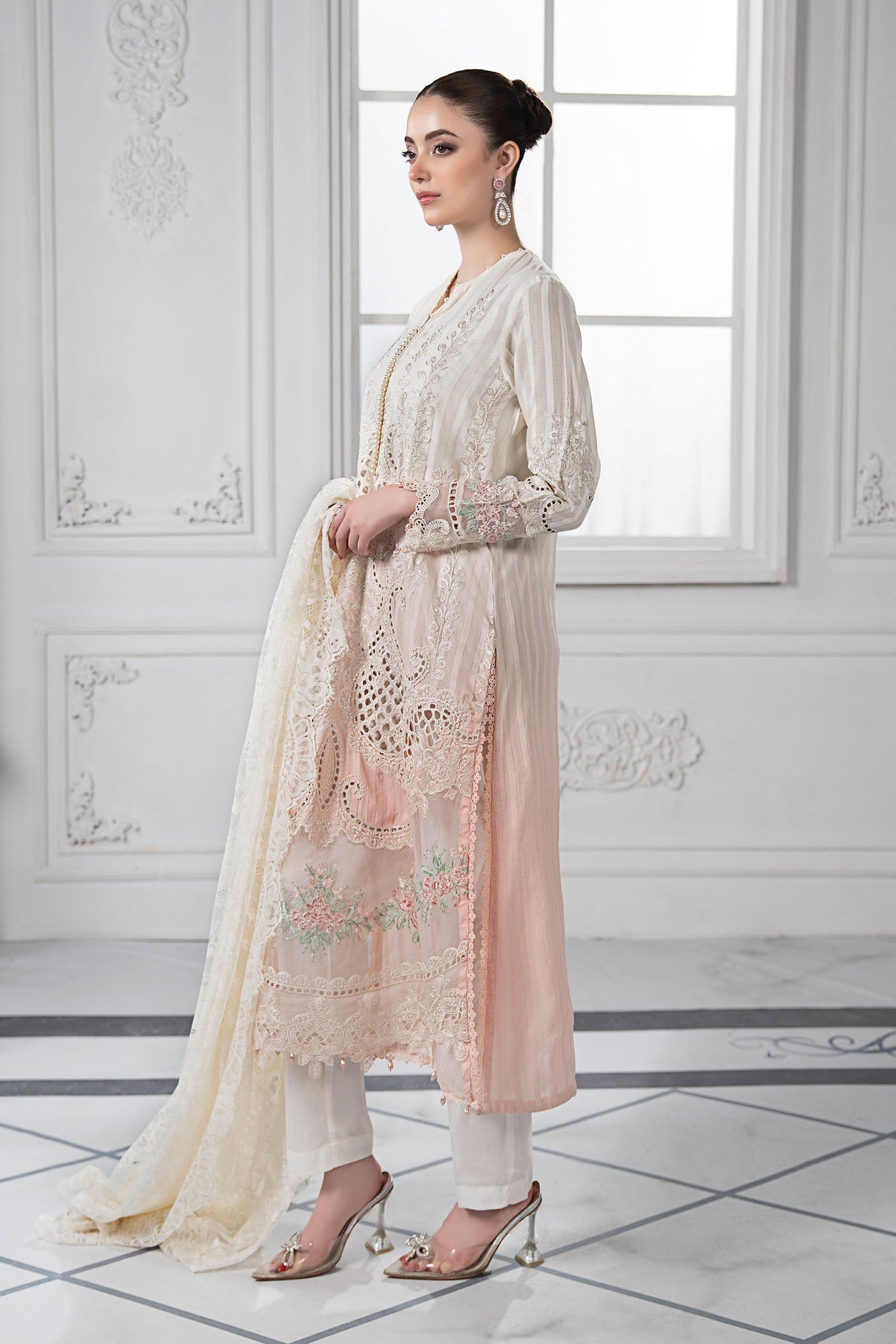 3 Piece Embroidered Dobby Lawn Suit | DS-2515-A