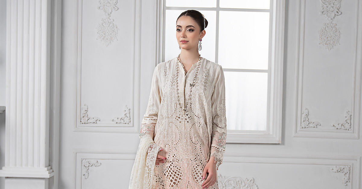 3 Piece Embroidered Dobby Lawn Suit | DS-2515-A