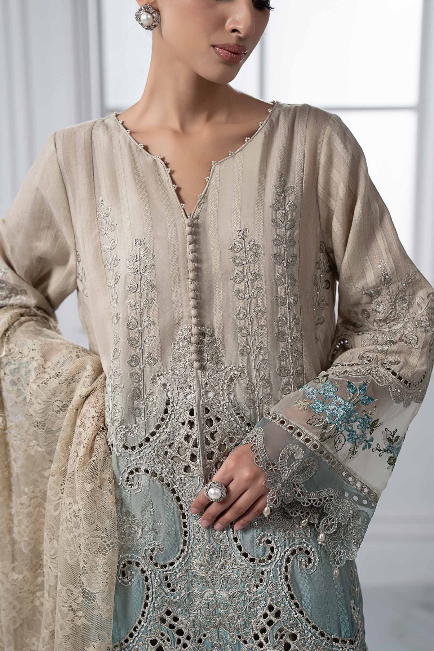 3 Piece Embroidered Dobby Lawn Suit | DS-2515-B