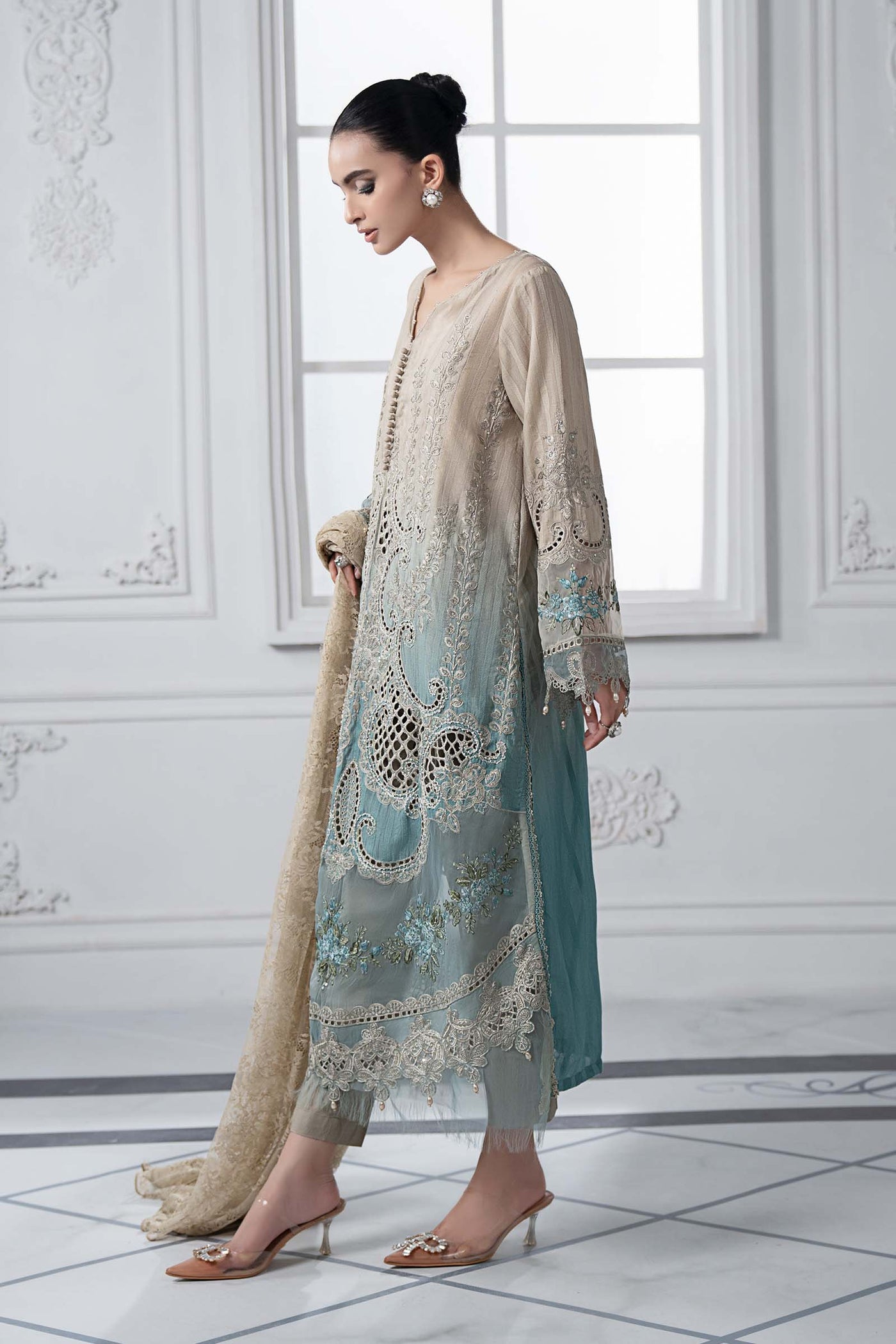 3 Piece Embroidered Dobby Lawn Suit | DS-2515-B