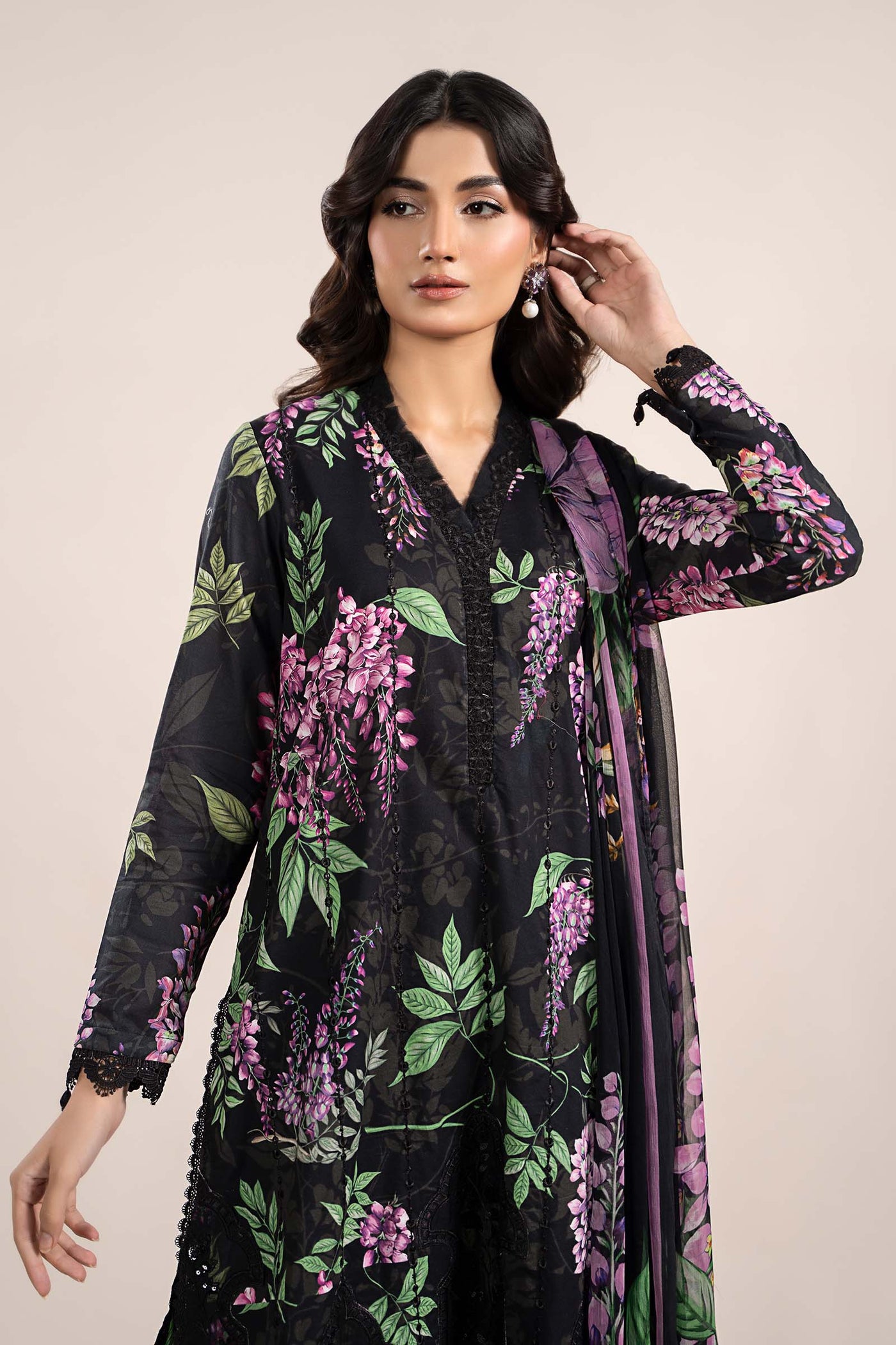 3 Piece Printed Cambric Suit | MPS-2301-B