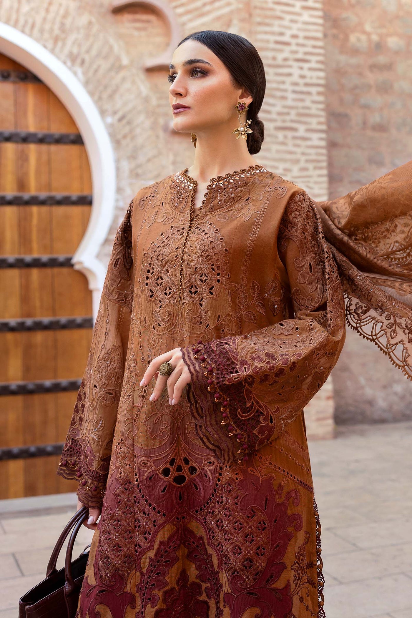 3 Piece Unstitched Embroidered Paper Cotton Suit | D-2501-B