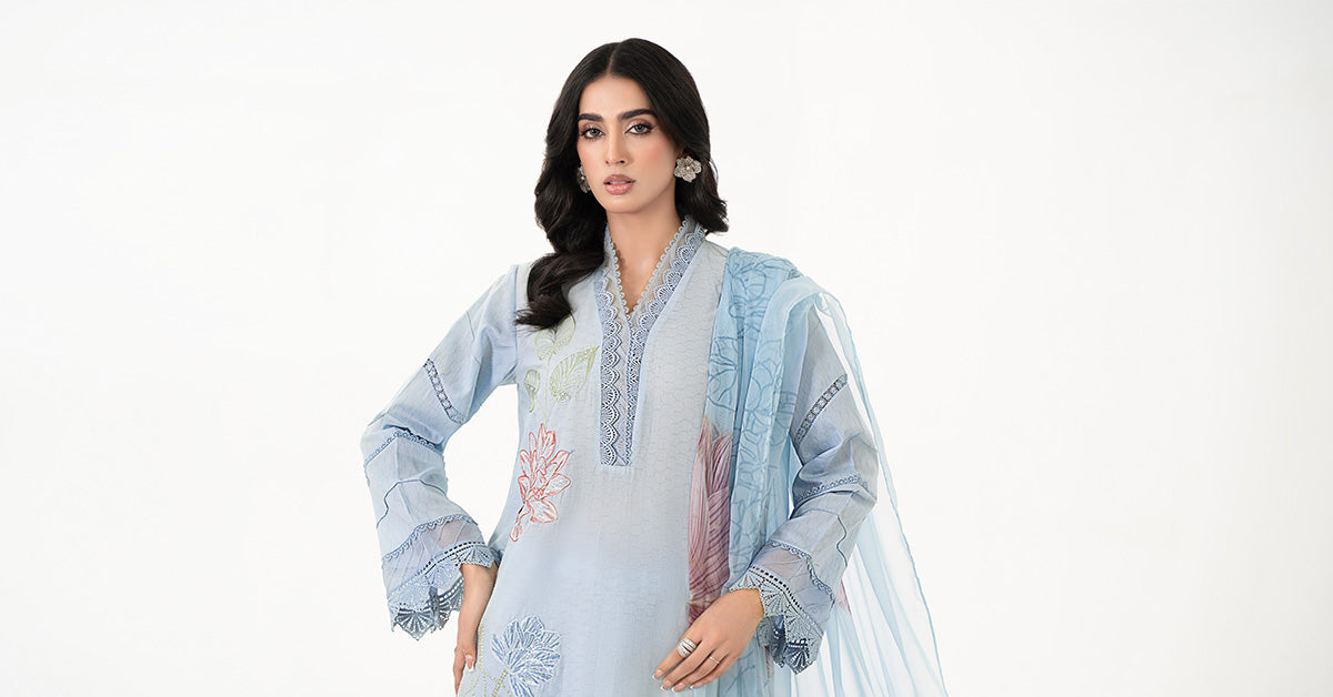 3 Piece Printed Dobby Lawn Suit | MPS-2201-B