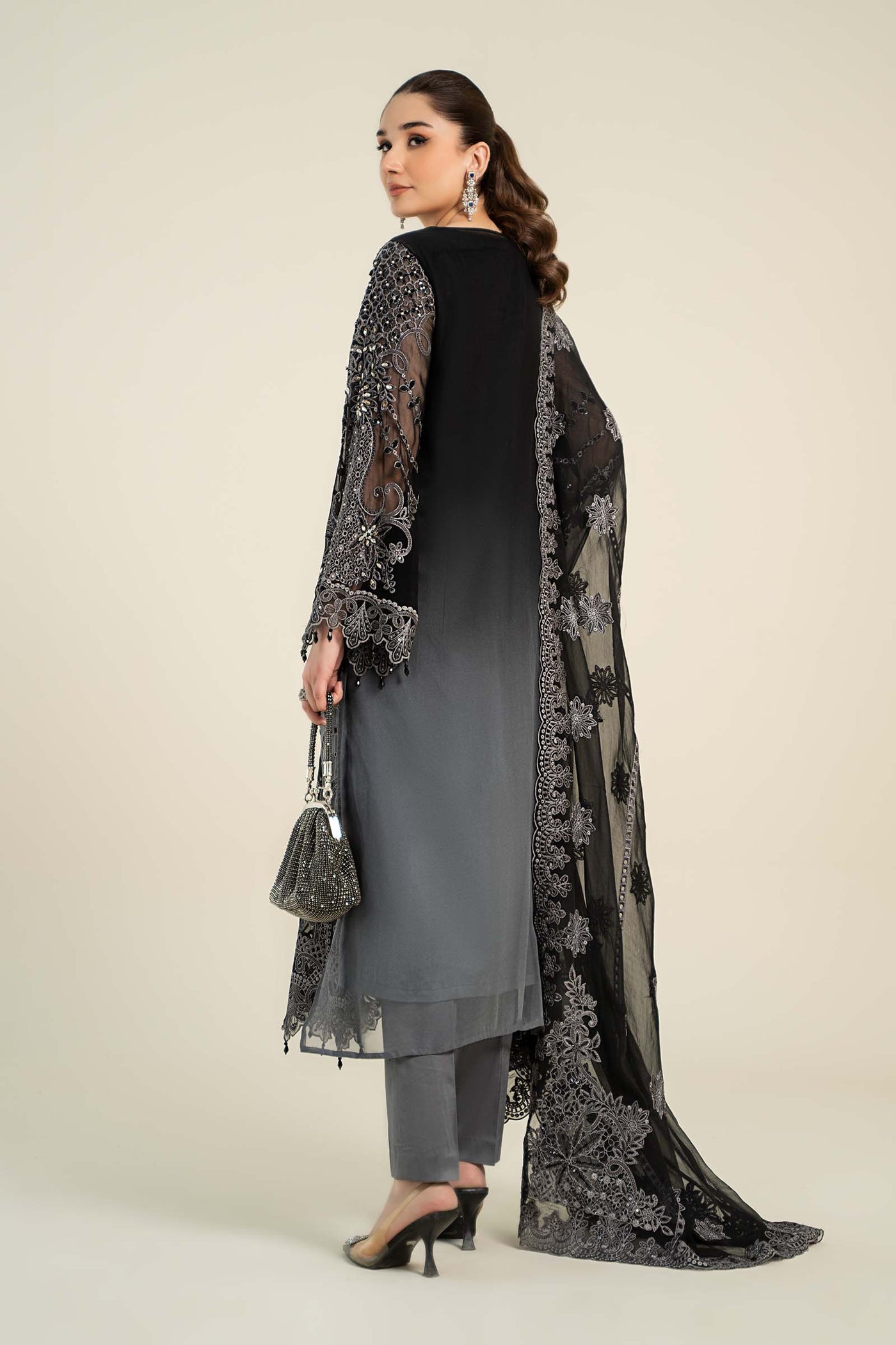 3 Piece Embroidered Chiffon Suit | MCS-24-101