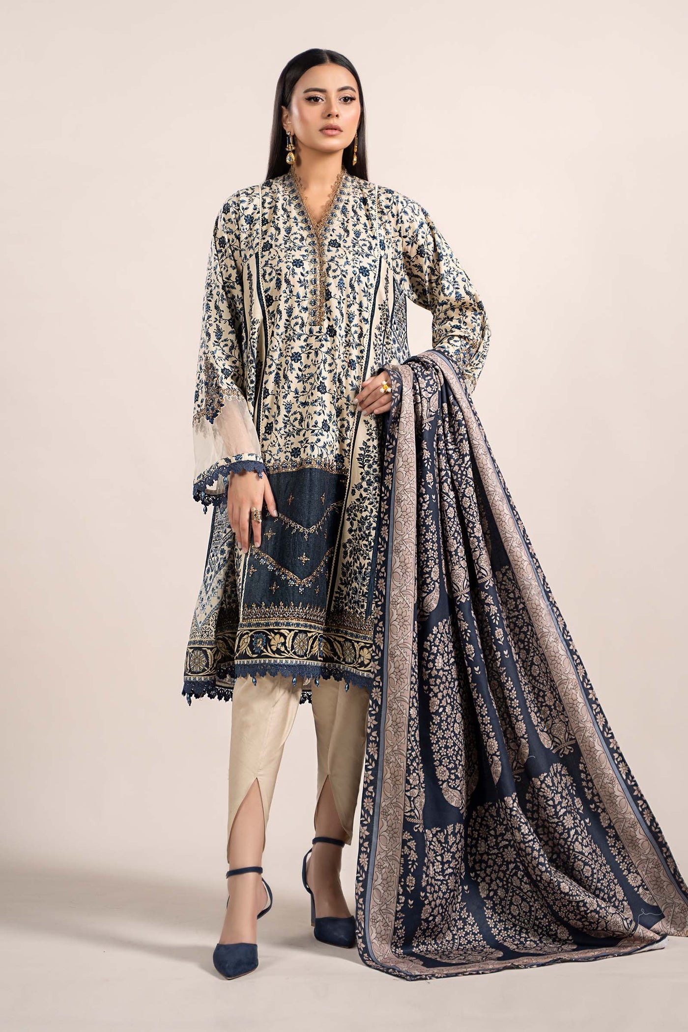 3 Piece Printed Cambric Suit | MPS-2302-A