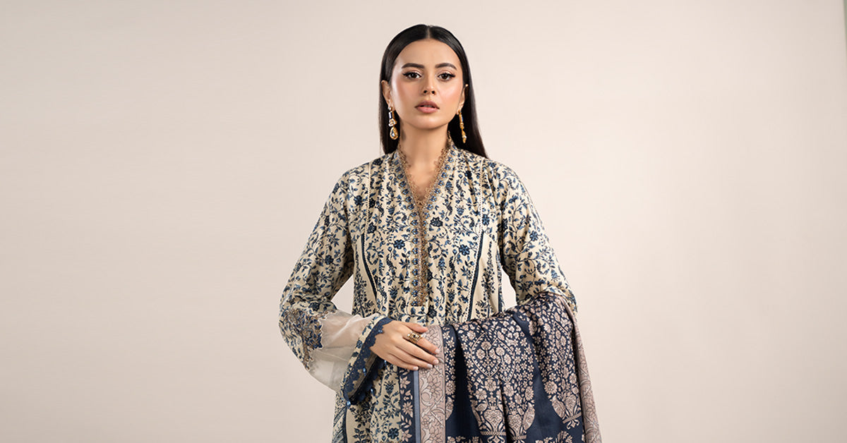 3 Piece Printed Cambric Suit | MPS-2302-A