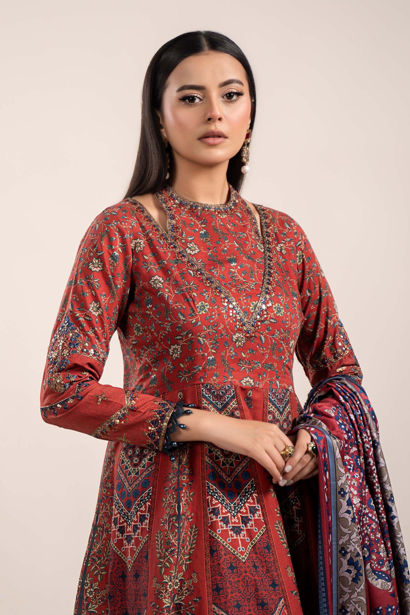 3 Piece Printed Cambric Suit | MPS-2302-B