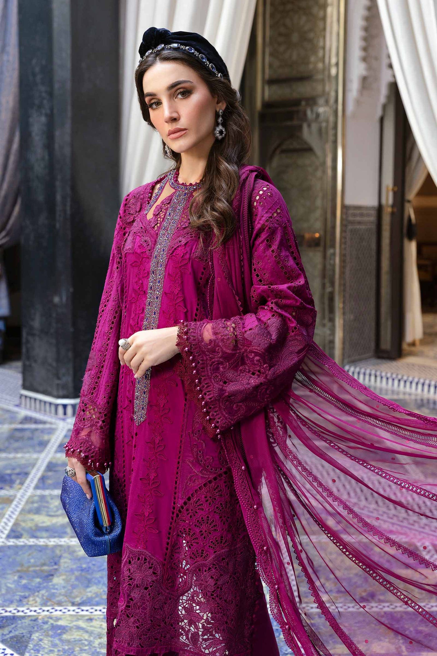 3 Piece Unstitched Embroidered Lawn Suit | D-2502-B