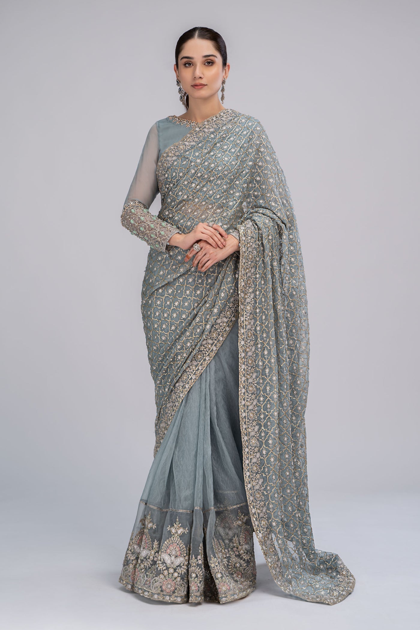 Shop Grey Tussar Silk Saree With Zari Woven Floral And Foliage Designs  Online at Soch India