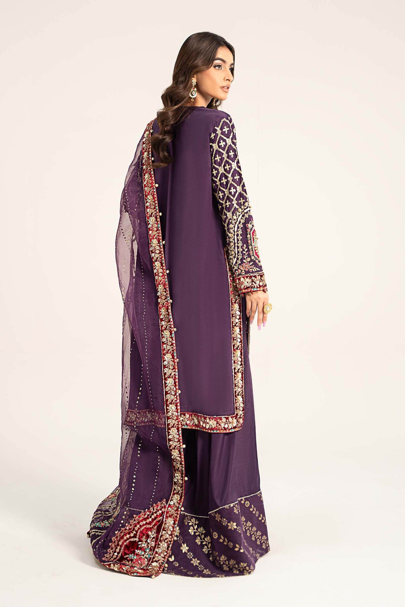 3 Piece Embroidered Raw Silk Suit | BDS-2903