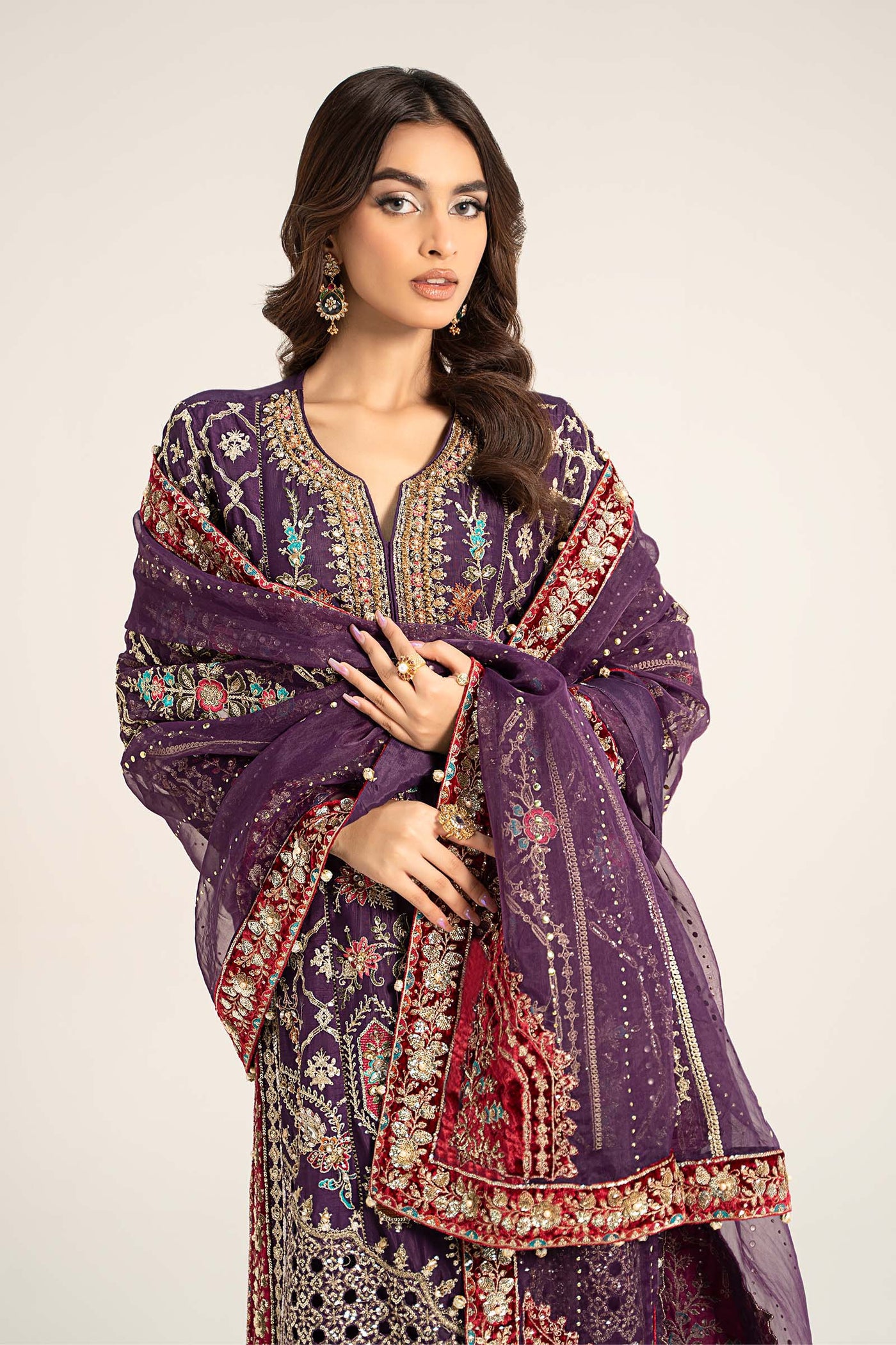 3 Piece Embroidered Raw Silk Suit | BDS-2903