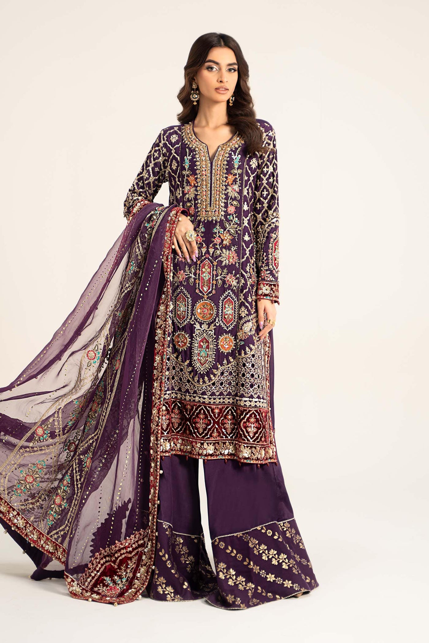 3 Piece Embroidered Raw Silk Suit | BDS-2903