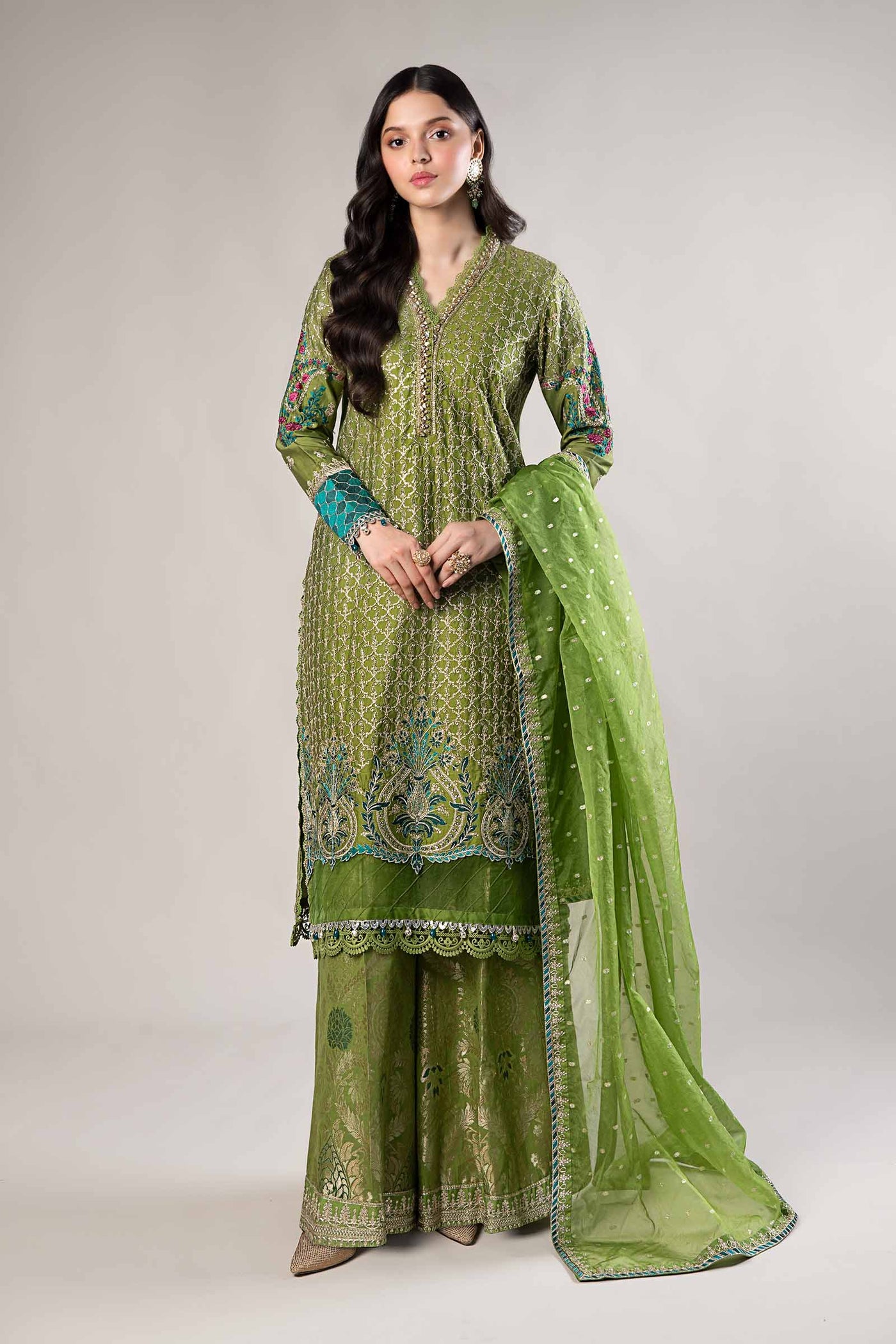 3 Piece Embroidered Cotton Satin Suit | CSS-803