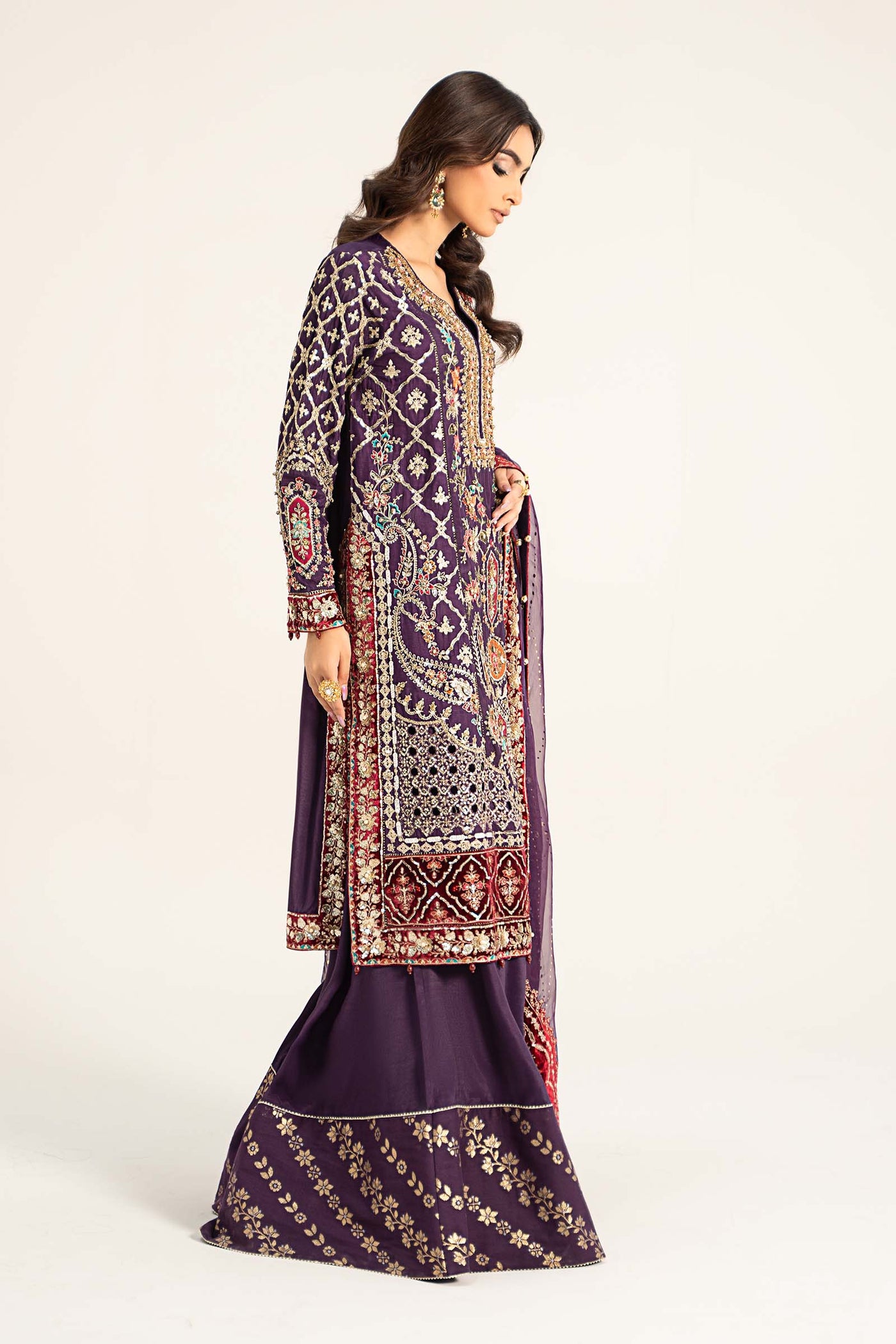 3 Piece Embroidered Raw Silk Suit | BDS-2903