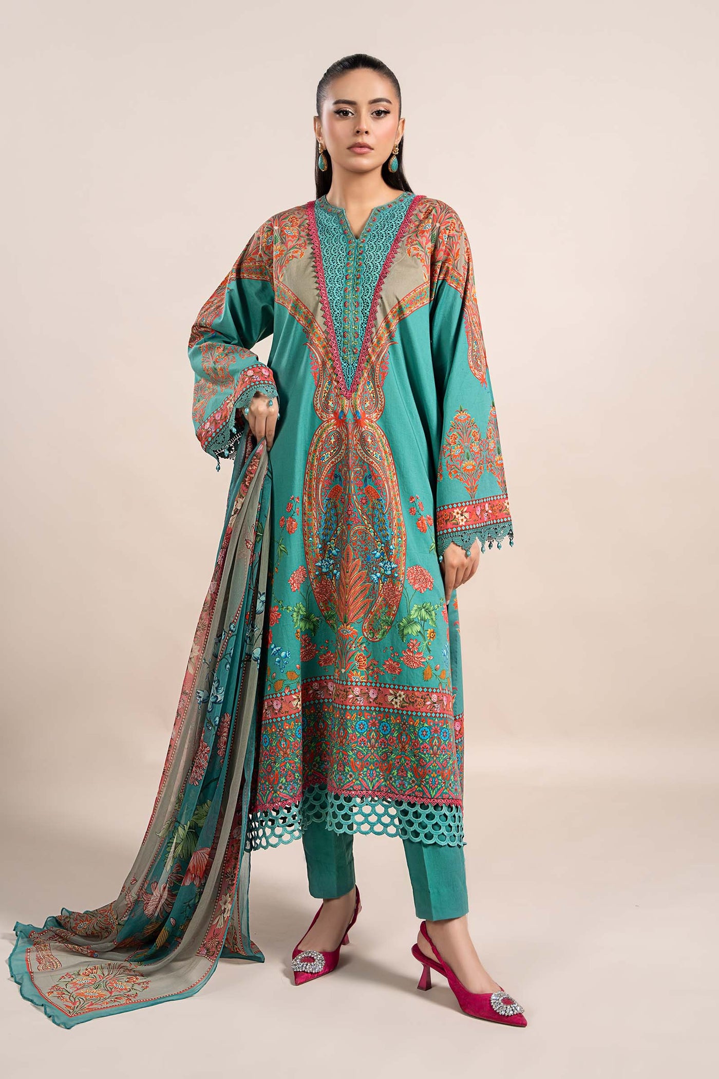 3 Piece Printed Cambric Suit | MPS-2304-A