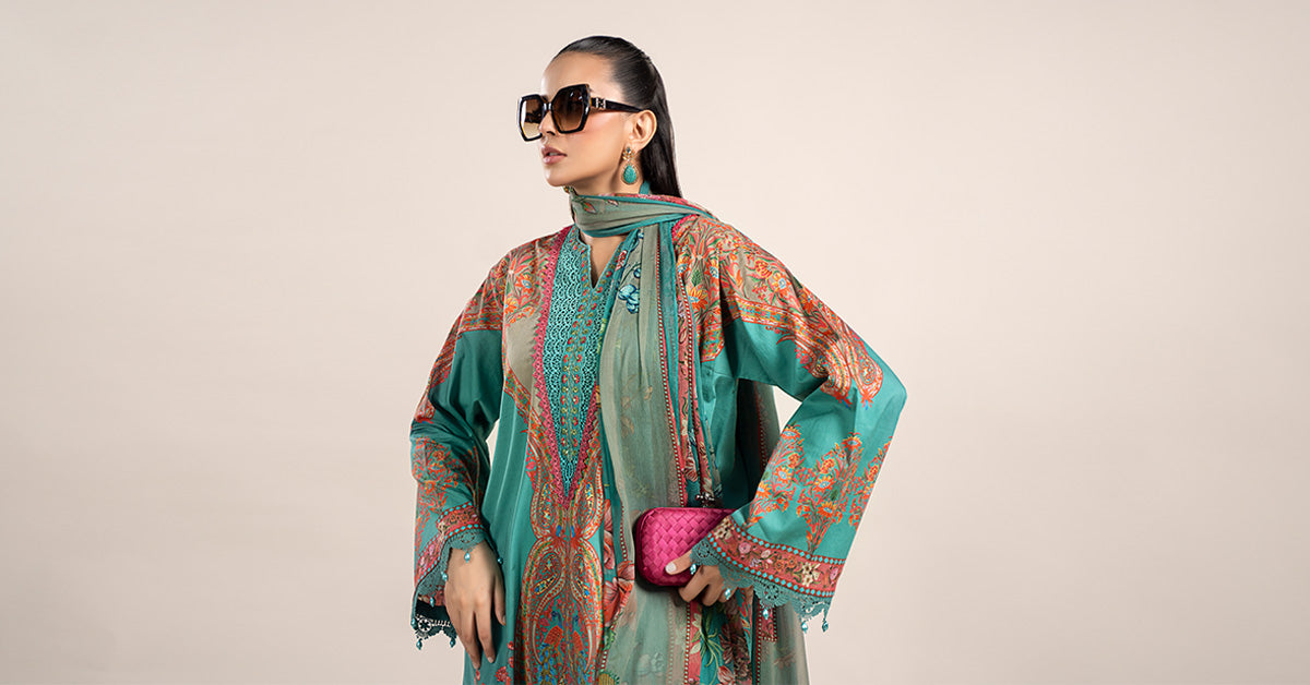 3 Piece Printed Cambric Suit | MPS-2304-A