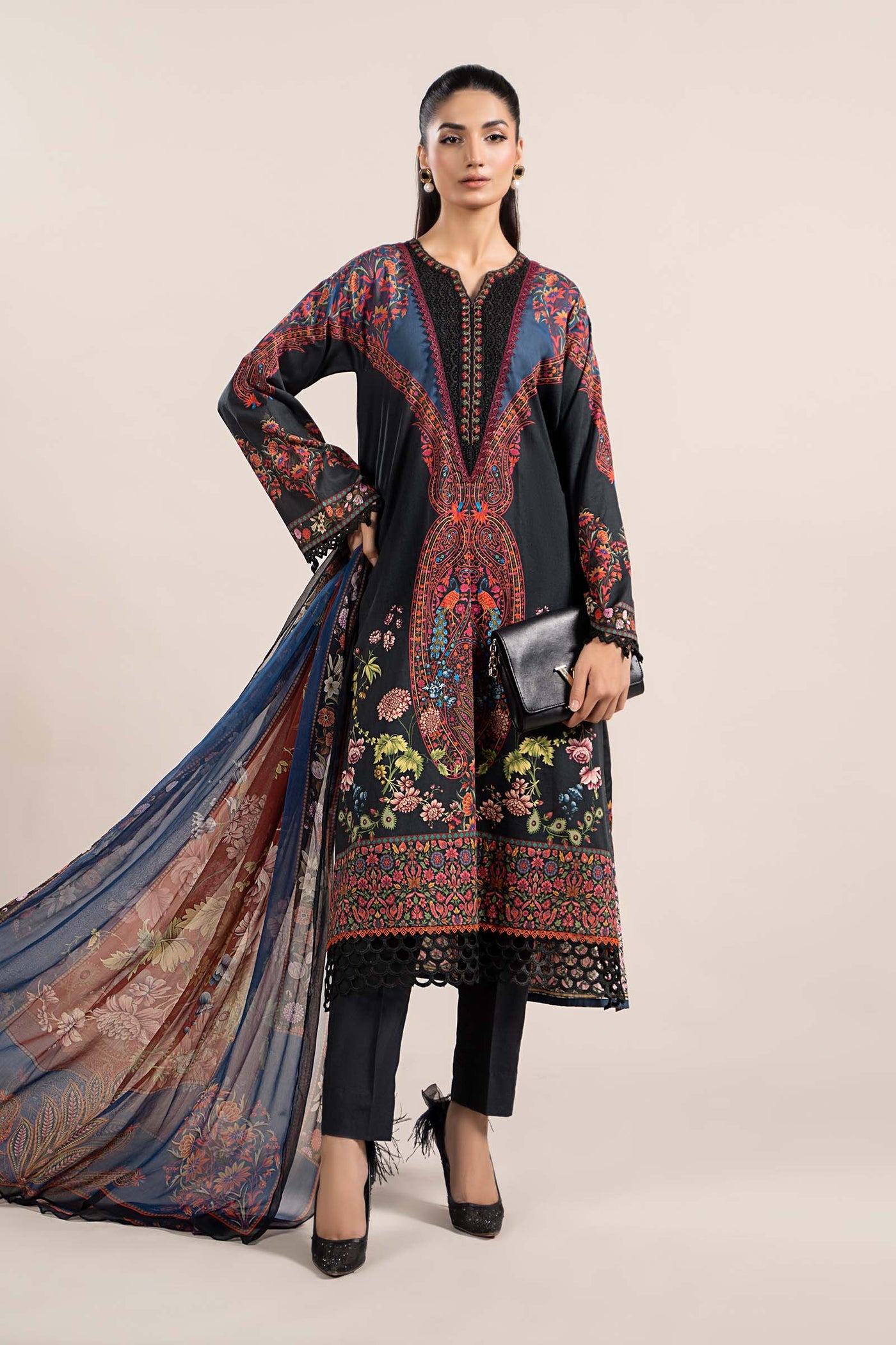 3 Piece Printed Cambric Suit | MPS-2304-B