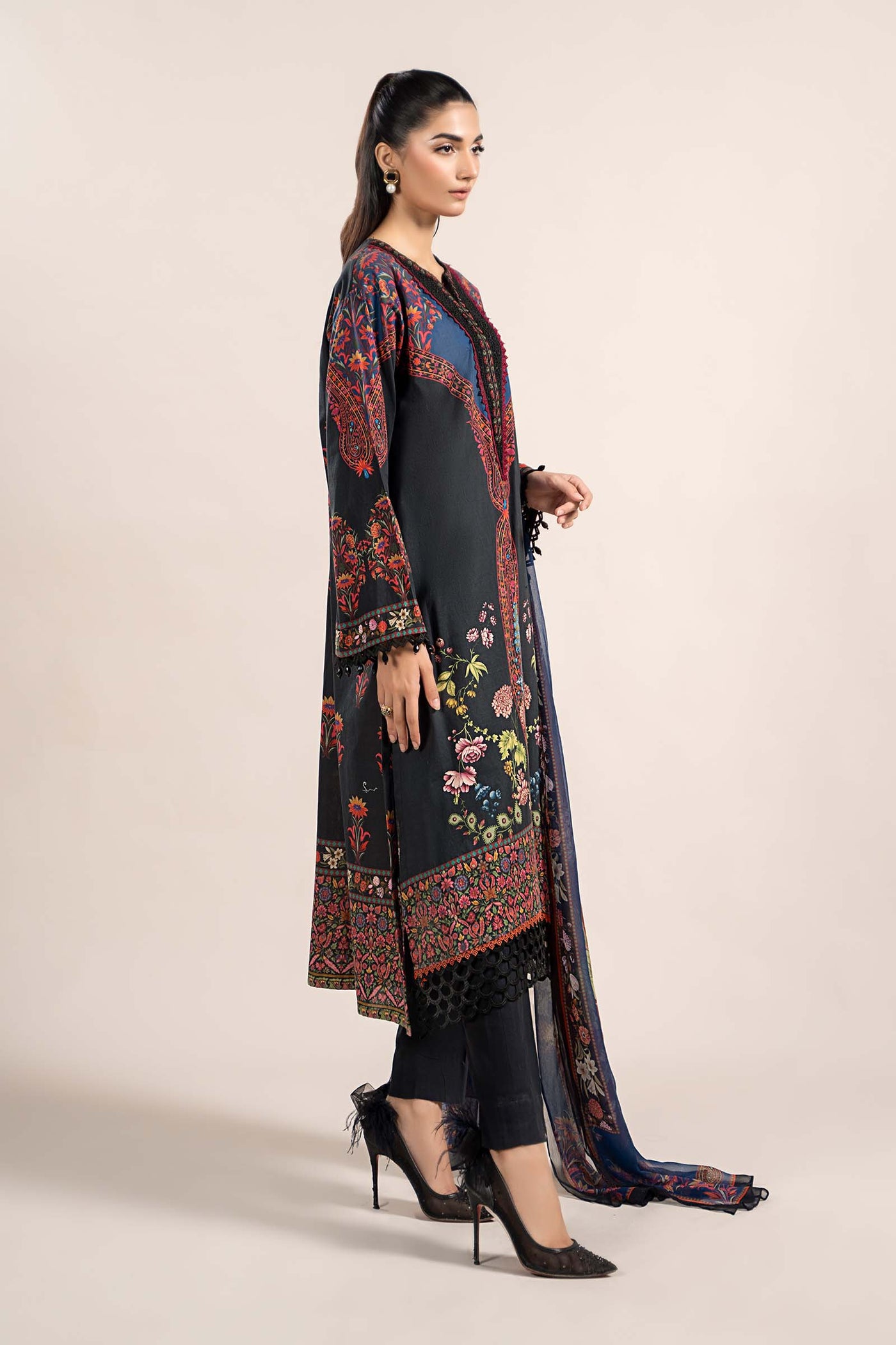 3 Piece Printed Cambric Suit | MPS-2304-B