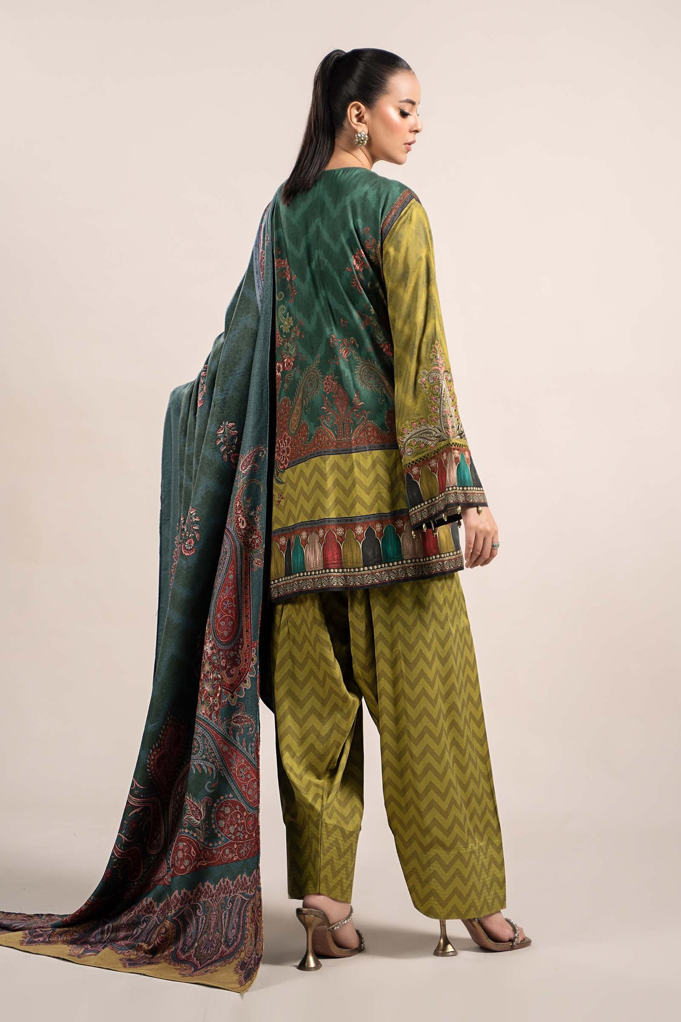 3 Piece Printed Linen Suit | MPS-2305-A