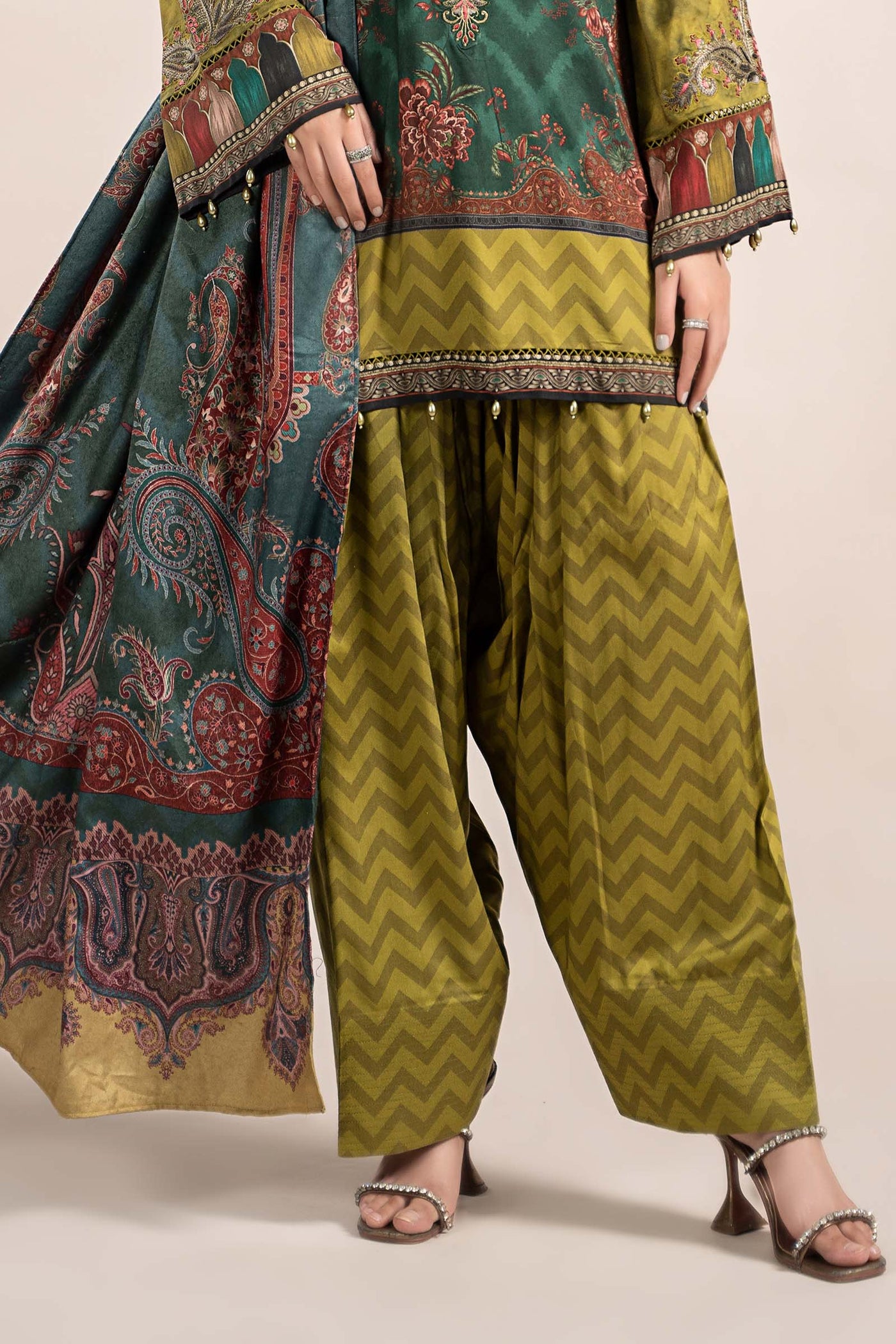 3 Piece Printed Linen Suit | MPS-2305-A