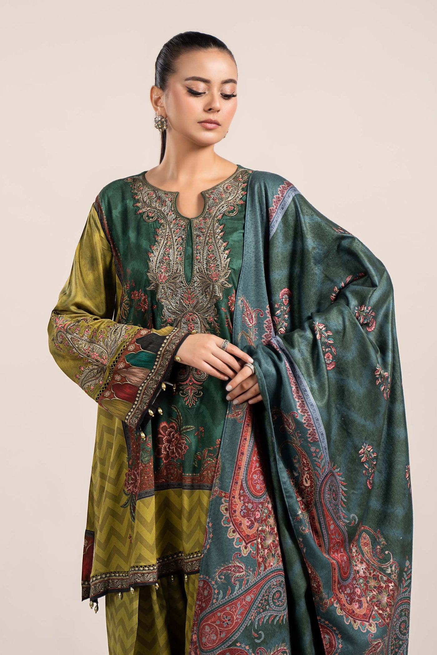 3 Piece Printed Linen Suit | MPS-2305-A