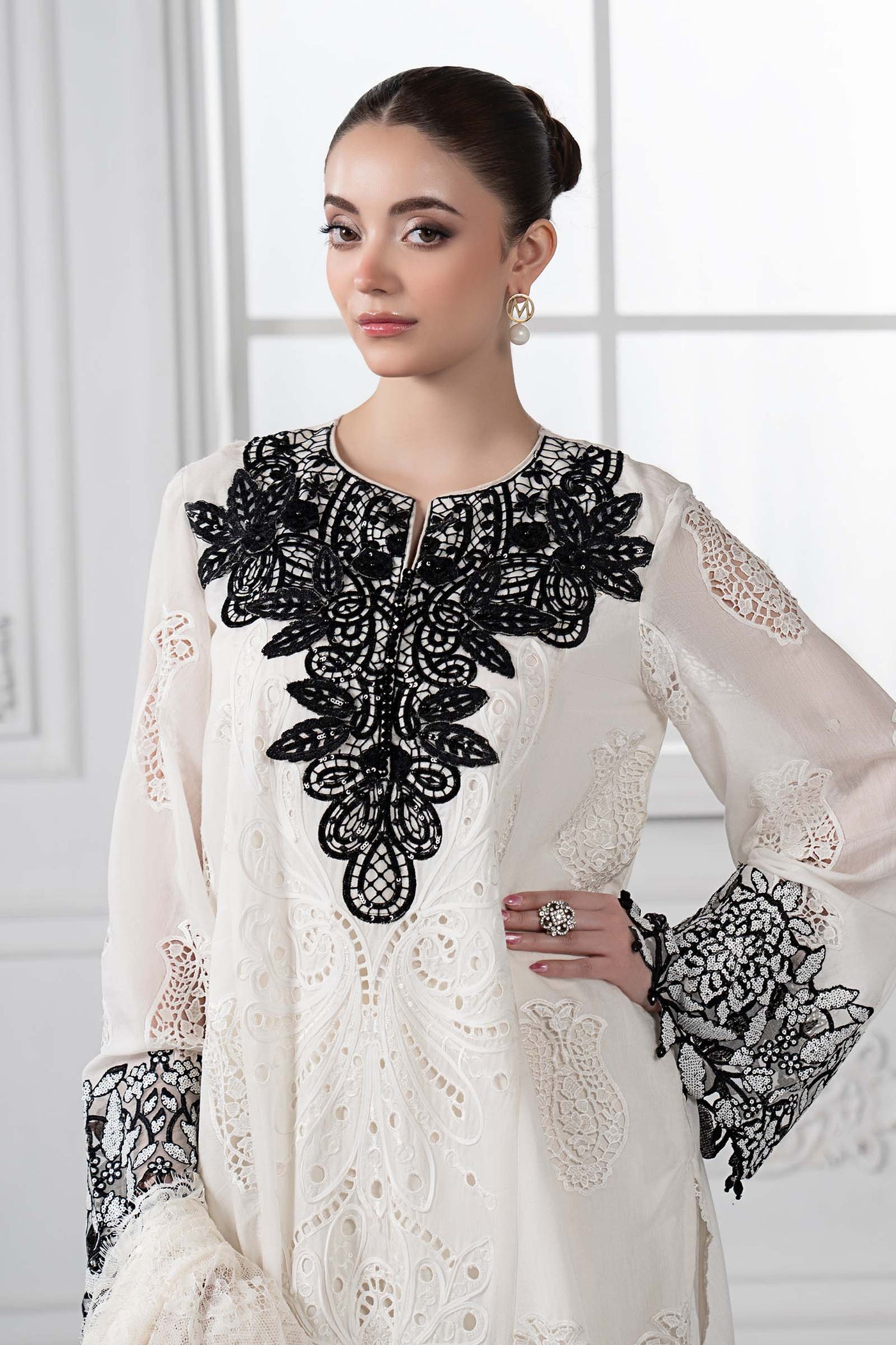 3 Piece Embroidered Paper Cotton Suit | DS-2505-A