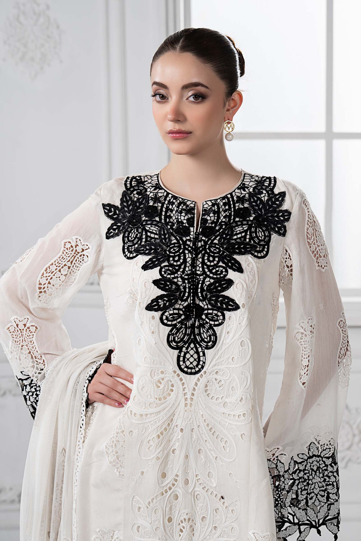 3 Piece Embroidered Paper Cotton Suit | DS-2505-A