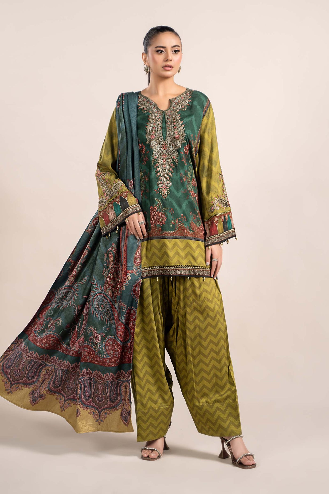 3 Piece Printed Linen Suit | MPS-2305-A