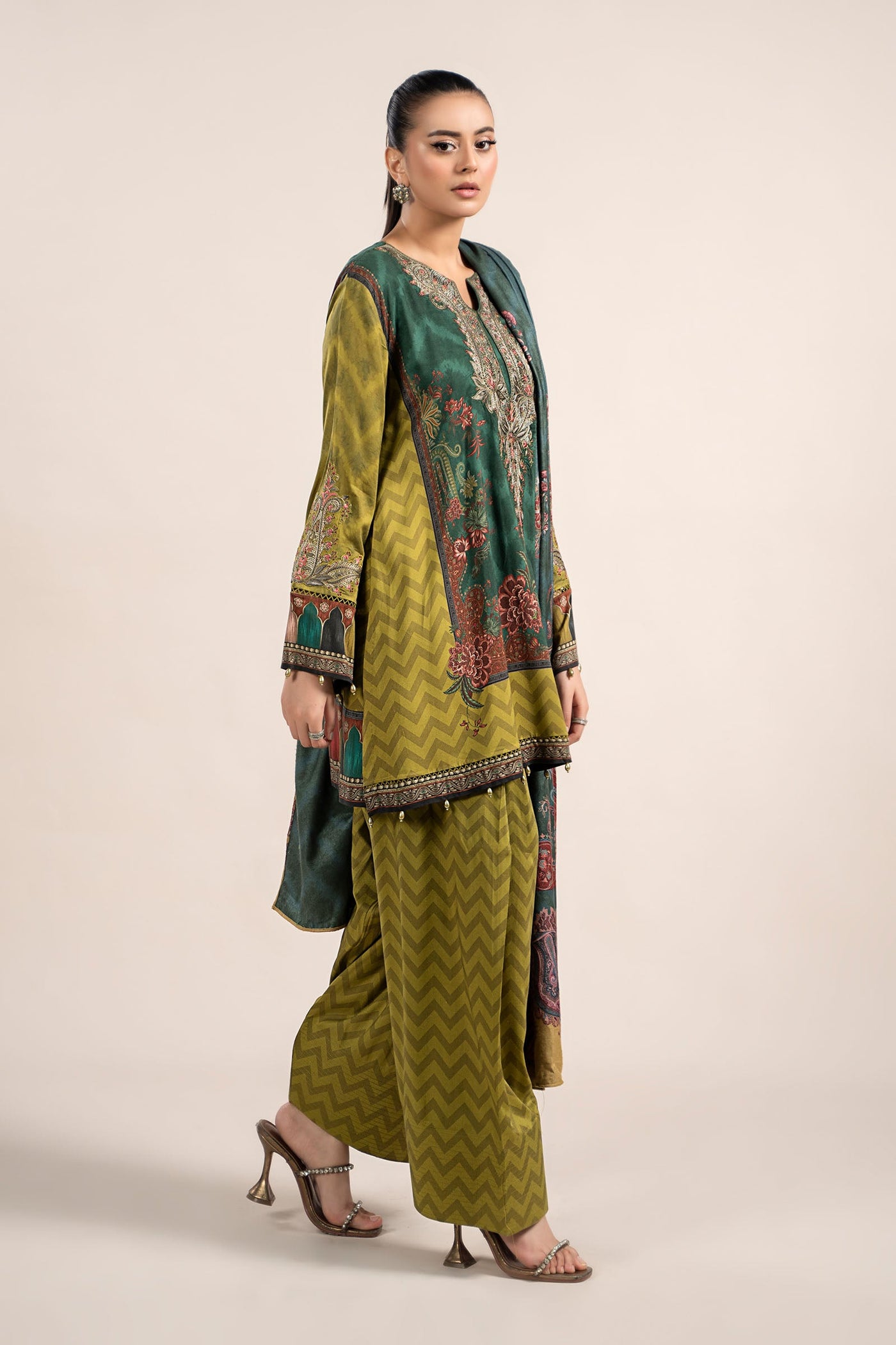 3 Piece Printed Linen Suit | MPS-2305-A