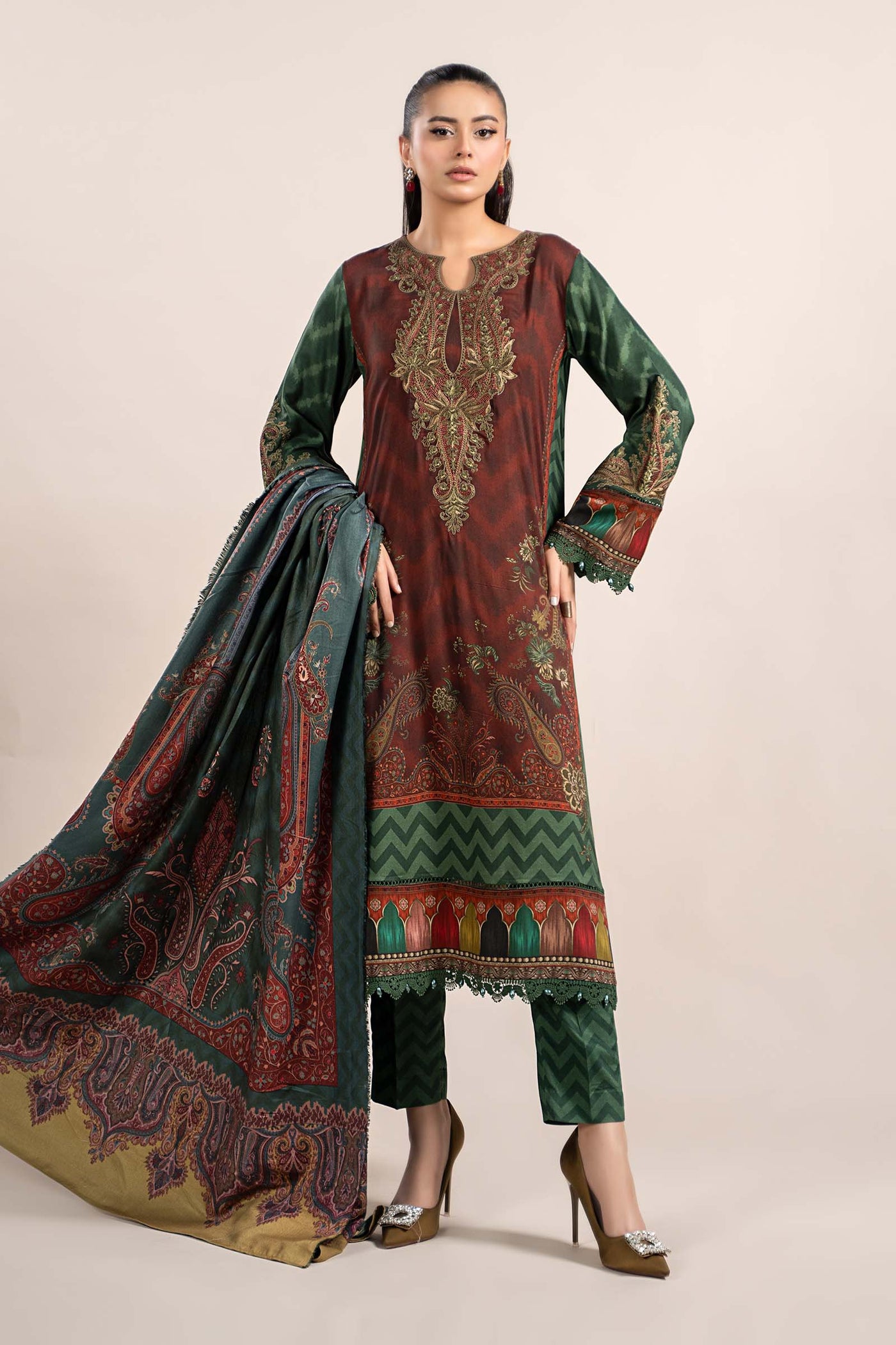 3 Piece Printed Linen Suit | MPS-2305-B