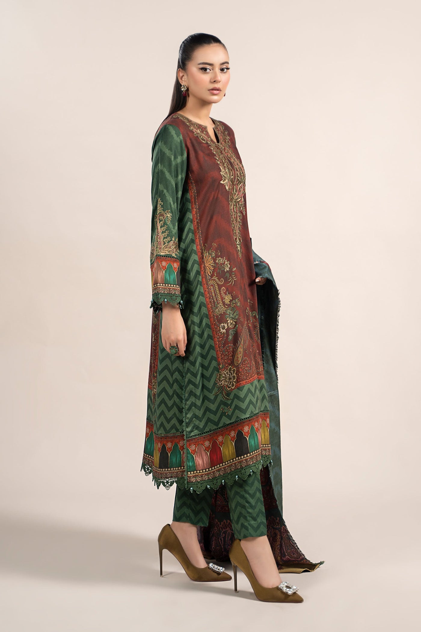 3 Piece Printed Linen Suit | MPS-2305-B