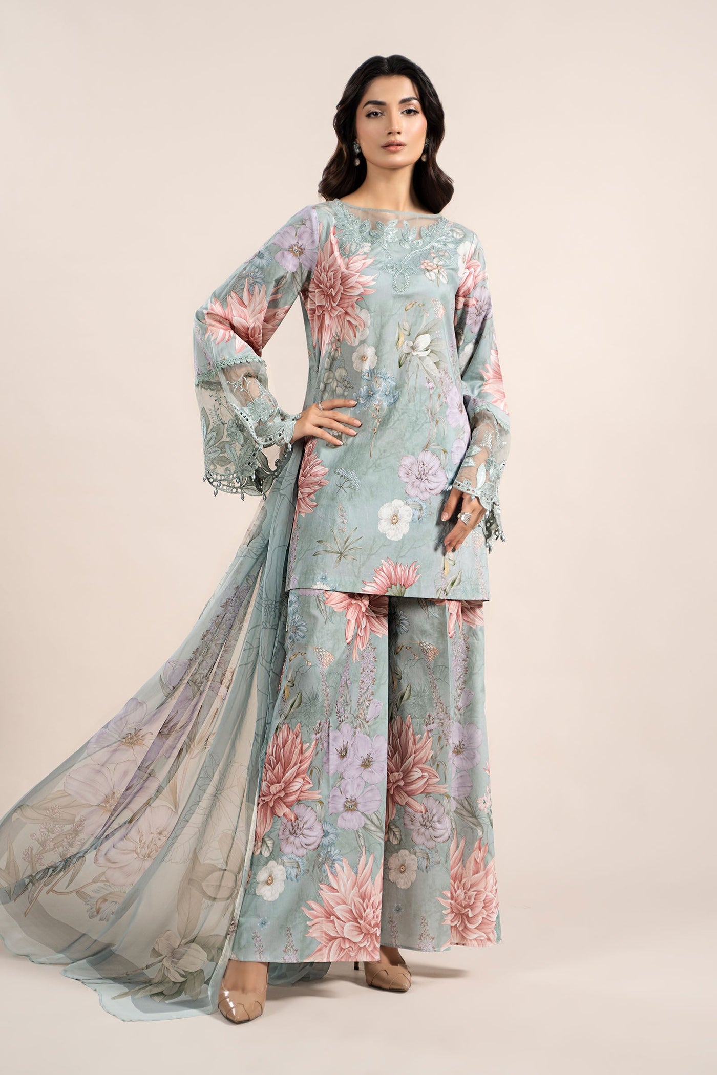 3 Piece Printed Cambric Suit | MPS-2306-A