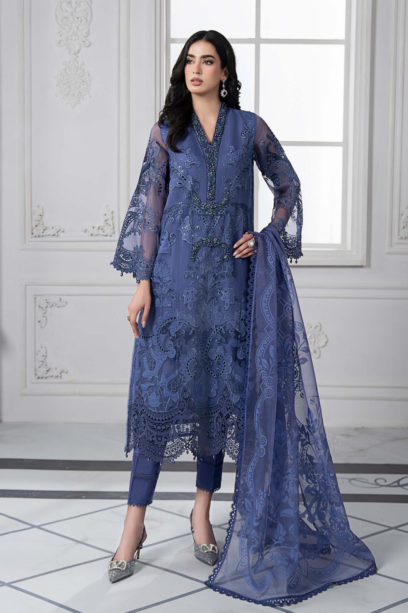 3 Piece Embroidered Organza Suit | DS-2506-B