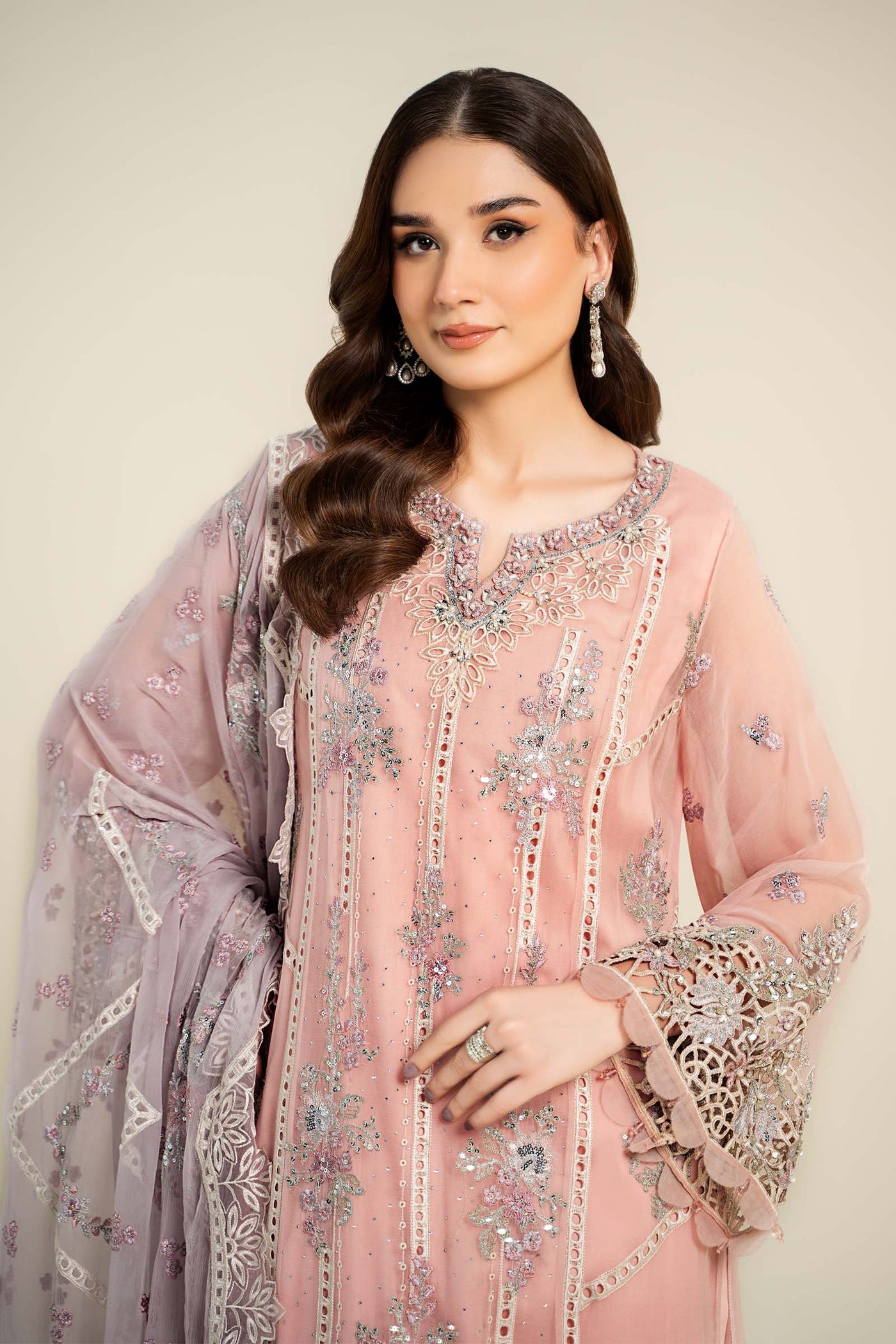 3 Piece Embroidered Chiffon Suit | MCS-24-106