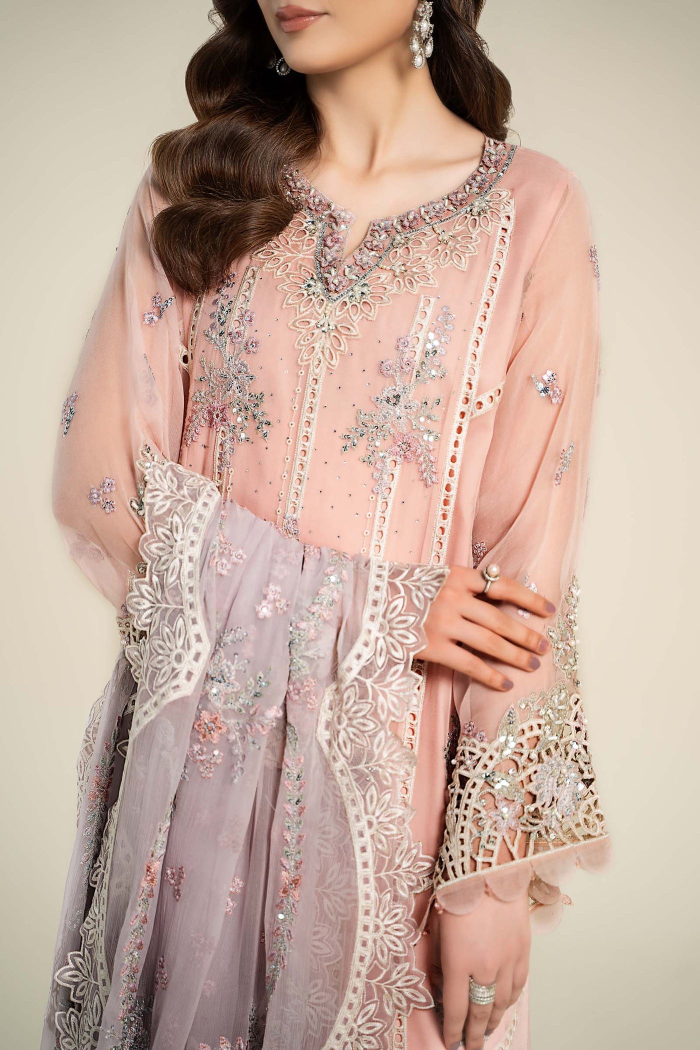 3 Piece Embroidered Chiffon Suit | MCS-24-106