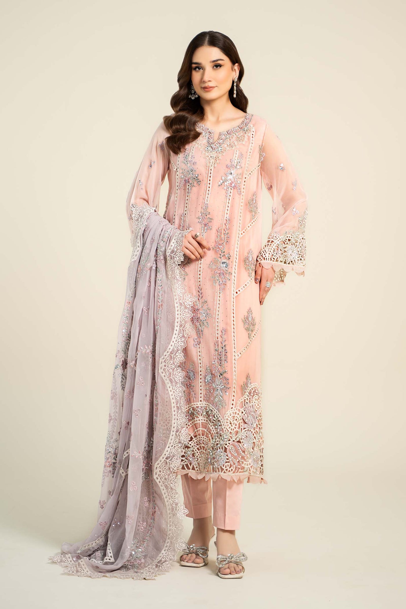 3 Piece Embroidered Chiffon Suit | MCS-24-106