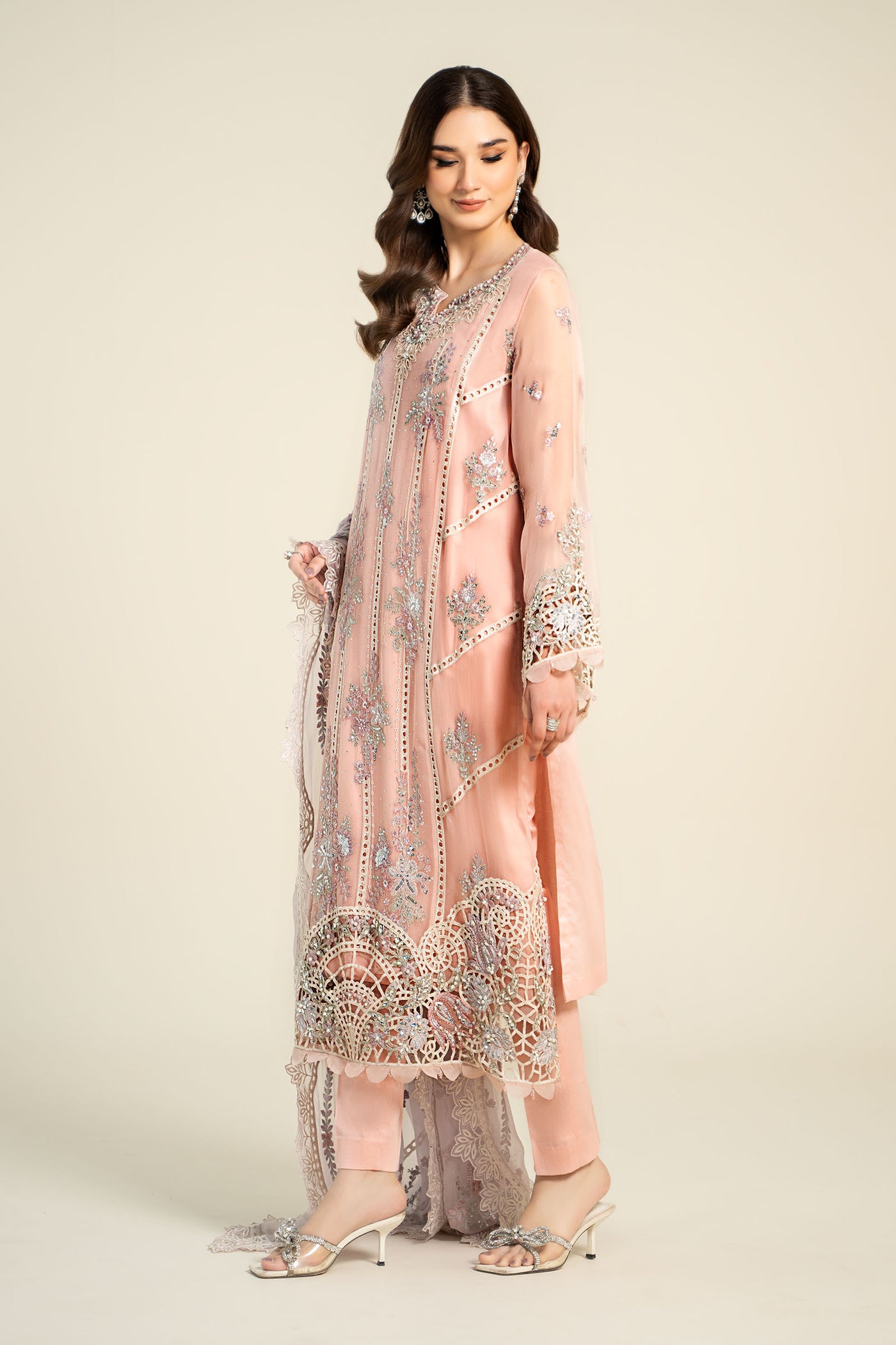 3 Piece Embroidered Chiffon Suit | MCS-24-106