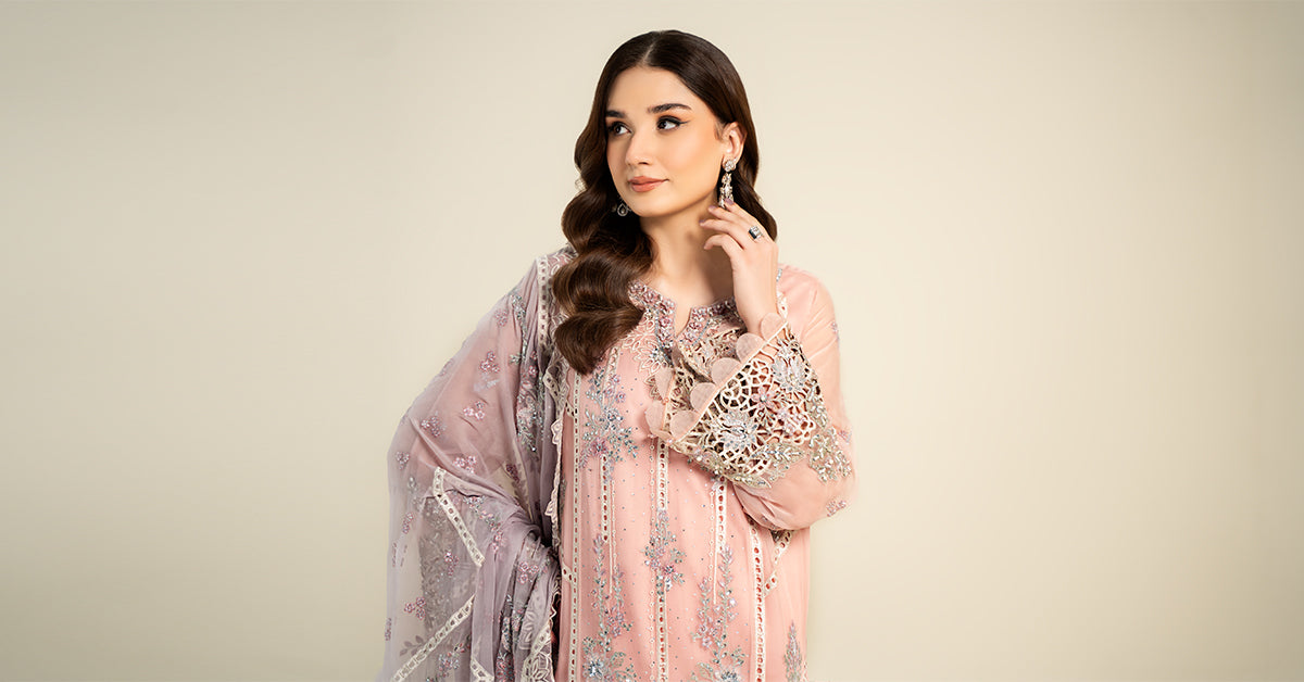 3 Piece Embroidered Chiffon Suit | MCS-24-106