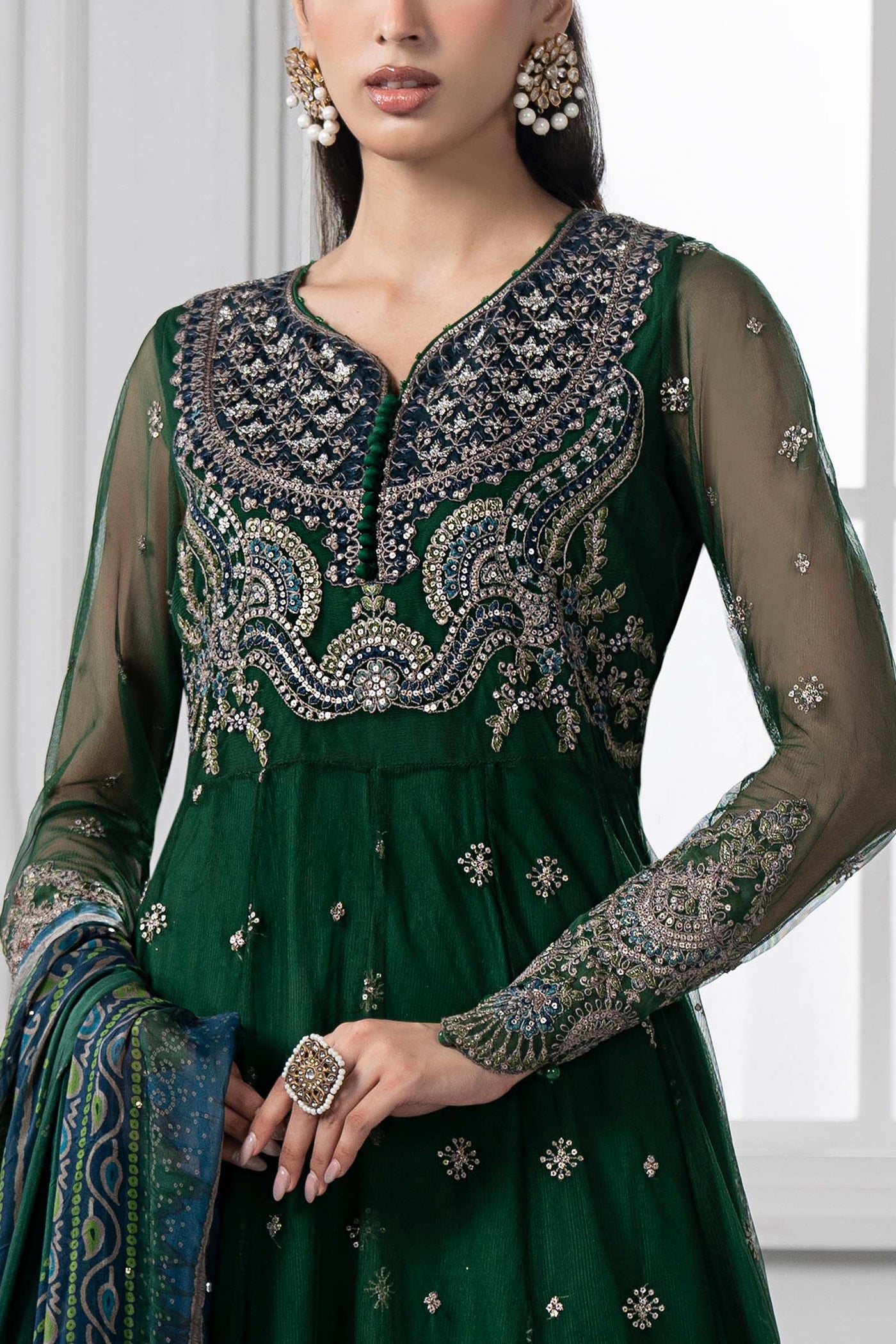 3 Piece Embroidered Net Suit | DS-2507-A