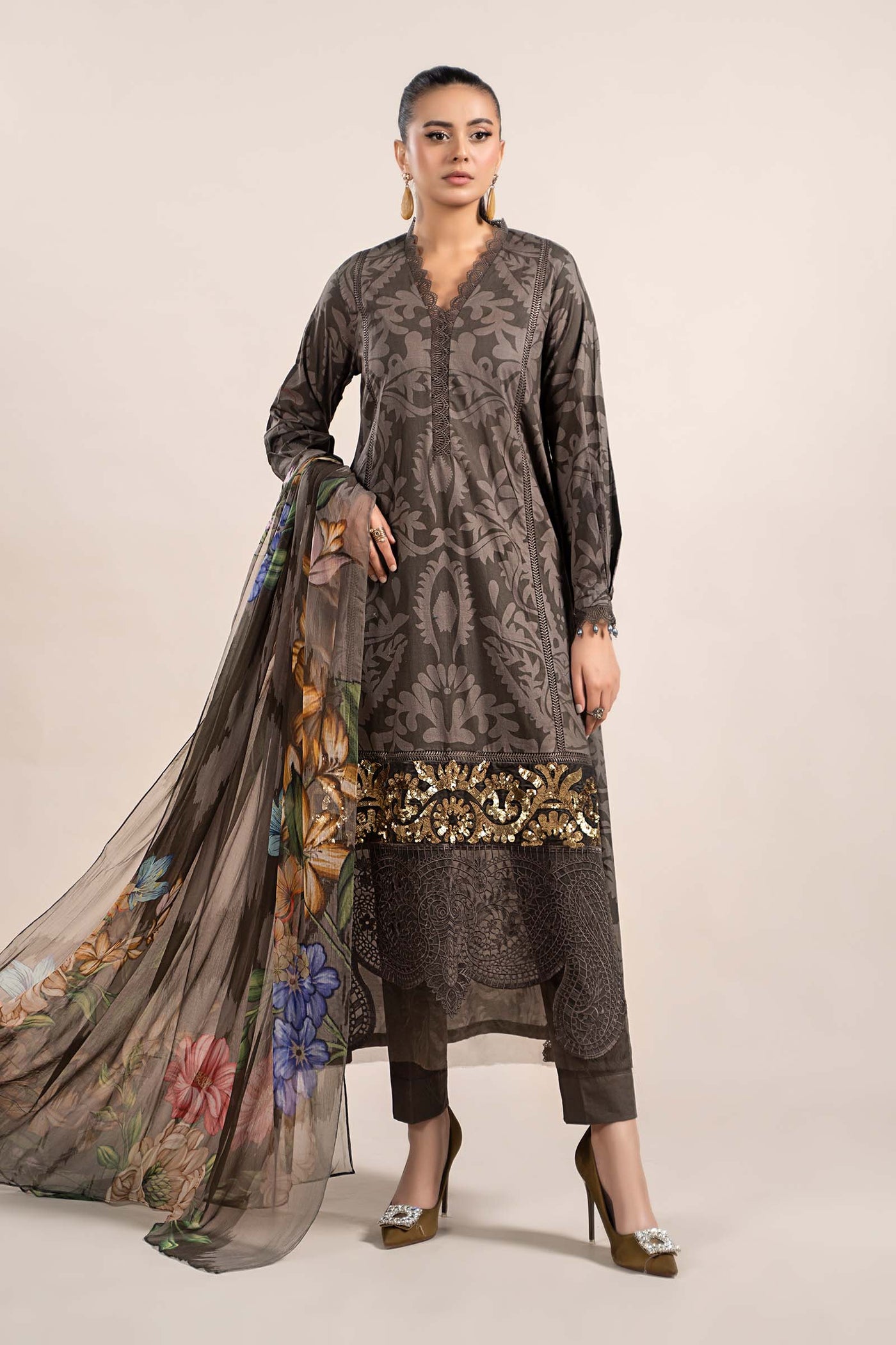 3 Piece Printed Cambric Suit | MPS-2307-A