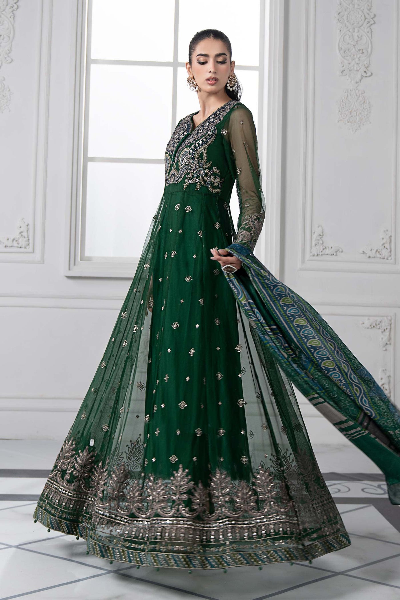 3 Piece Embroidered Net Suit | DS-2507-A