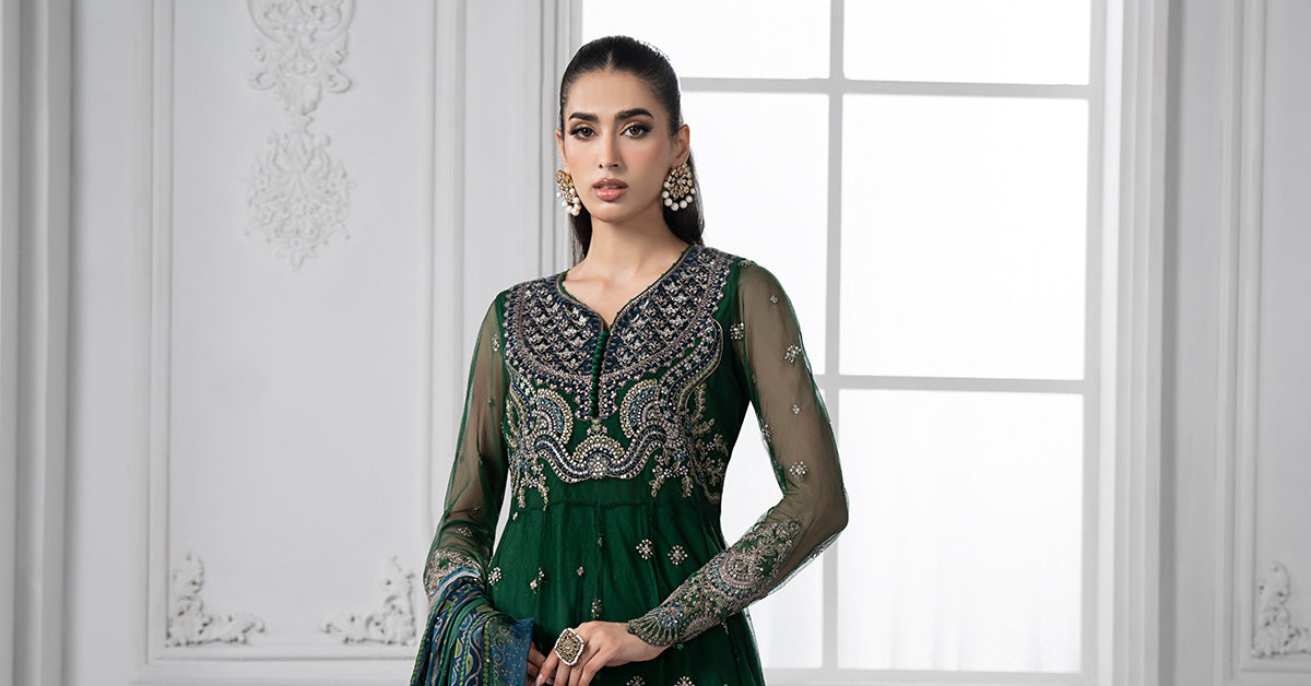 3 Piece Embroidered Net Suit | DS-2507-A